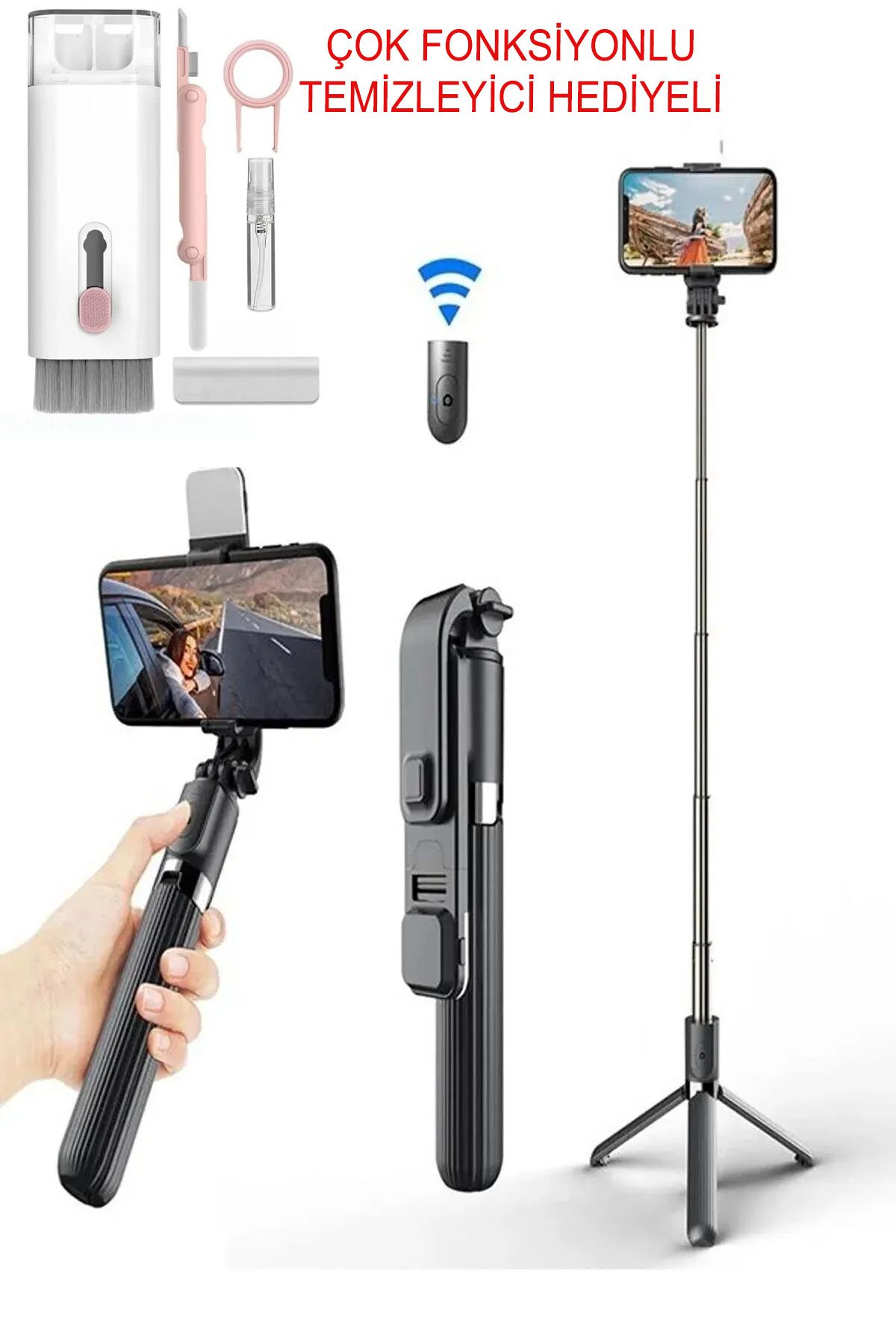 Led Işıklı Tripod Standı, Kablosuz, Bluetooth Uzaktan Kumandalı, Selfie Çubuğu