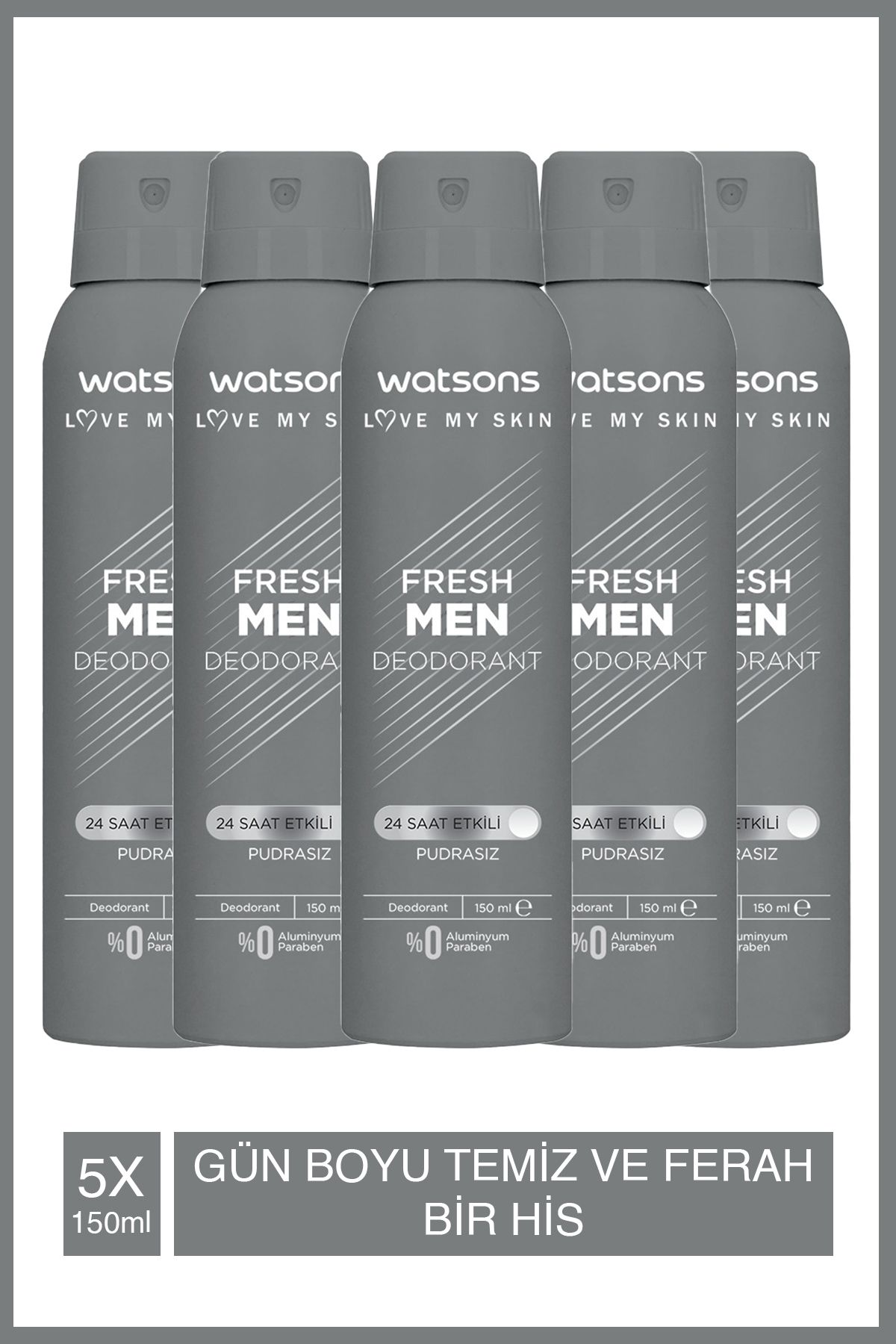 Fresh Men Pudrasız Deodorant Sprey 150 ml X 5 Adet
