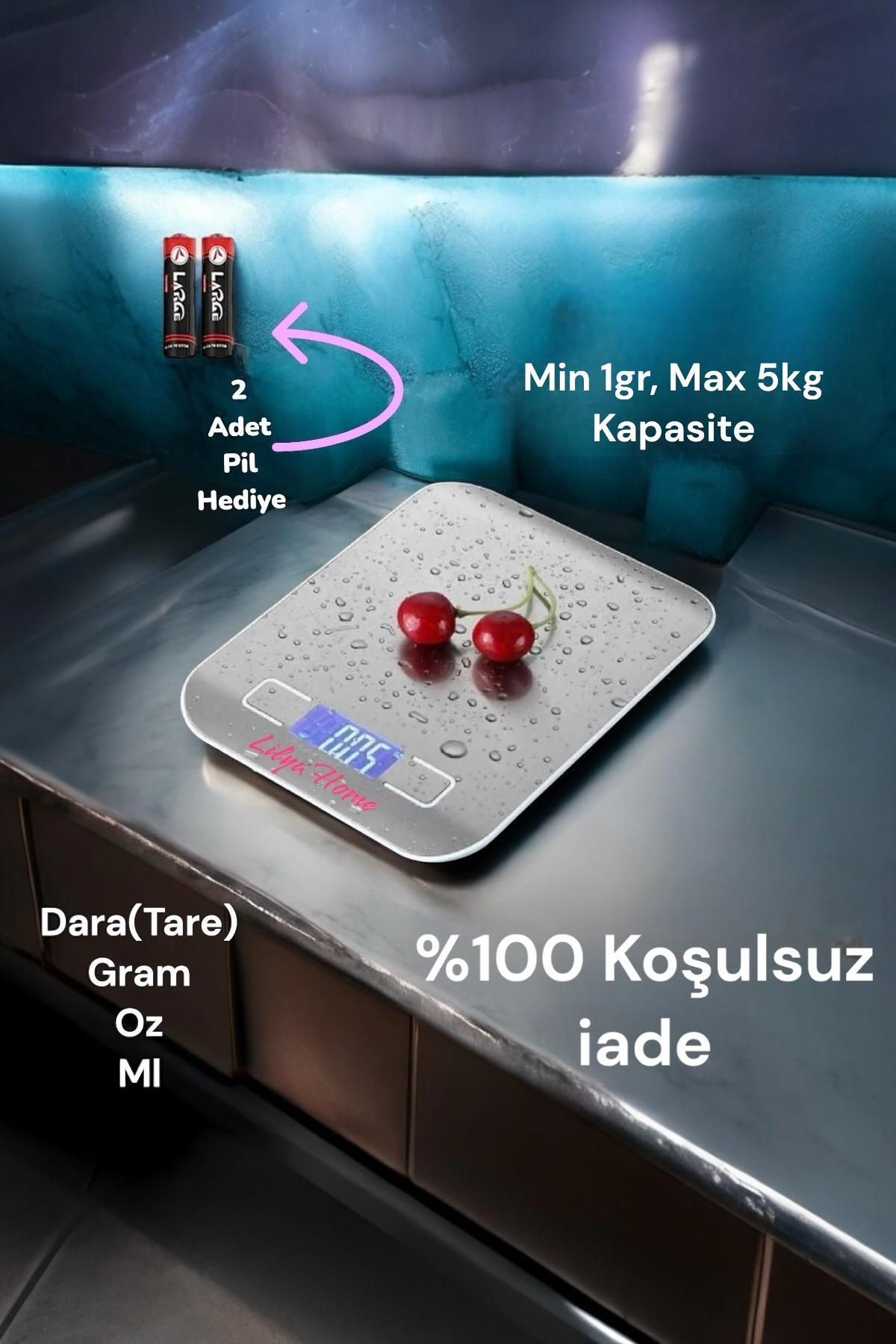 5kg Platin Mutfak Terazisi Dijital Tartı Hassas Lcd Ekranlı 1gr-5kg