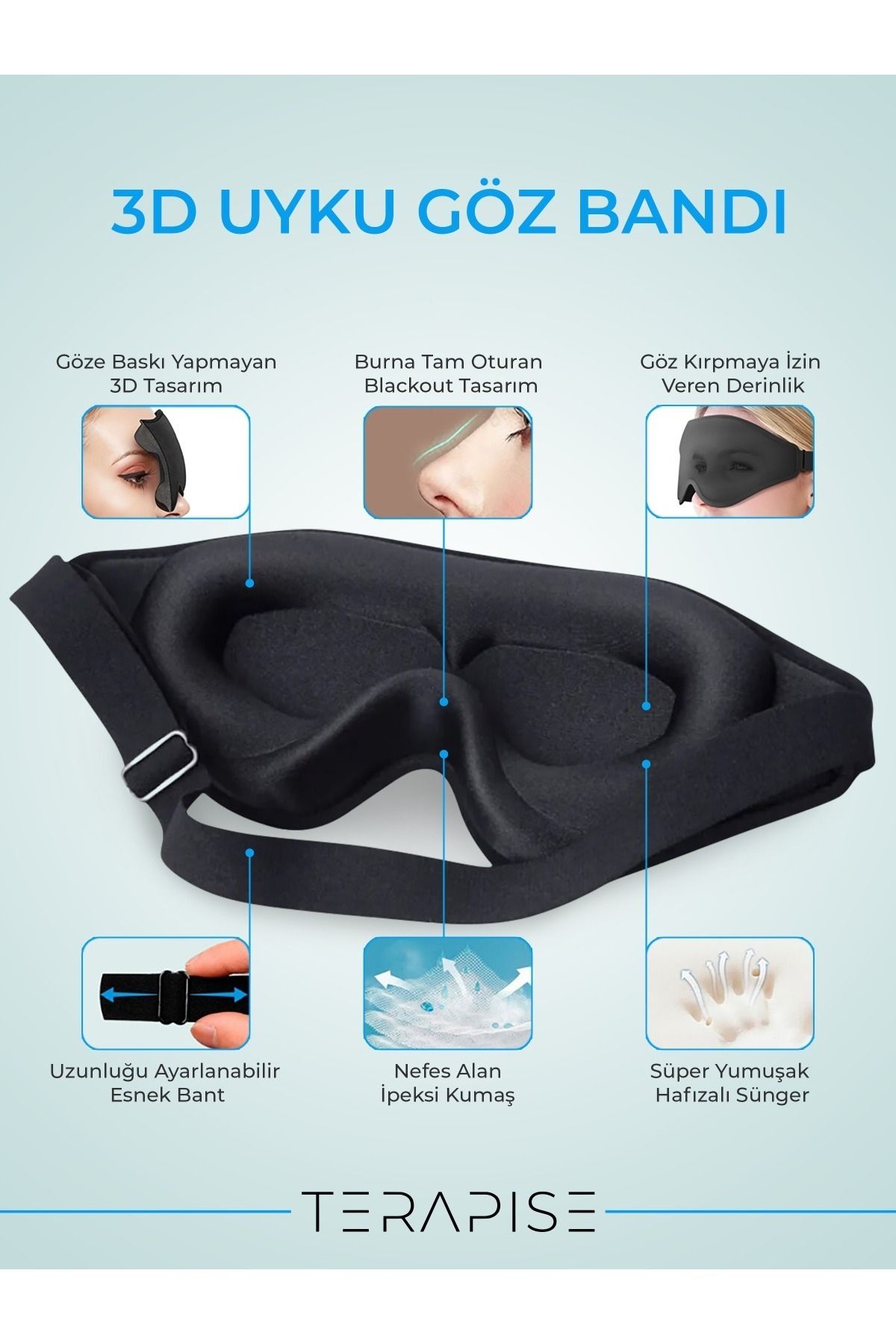 3d Uyku Göz Bandı Gözlüğü / Işığı %100 Engeller / Göze Baskı Yapmaz