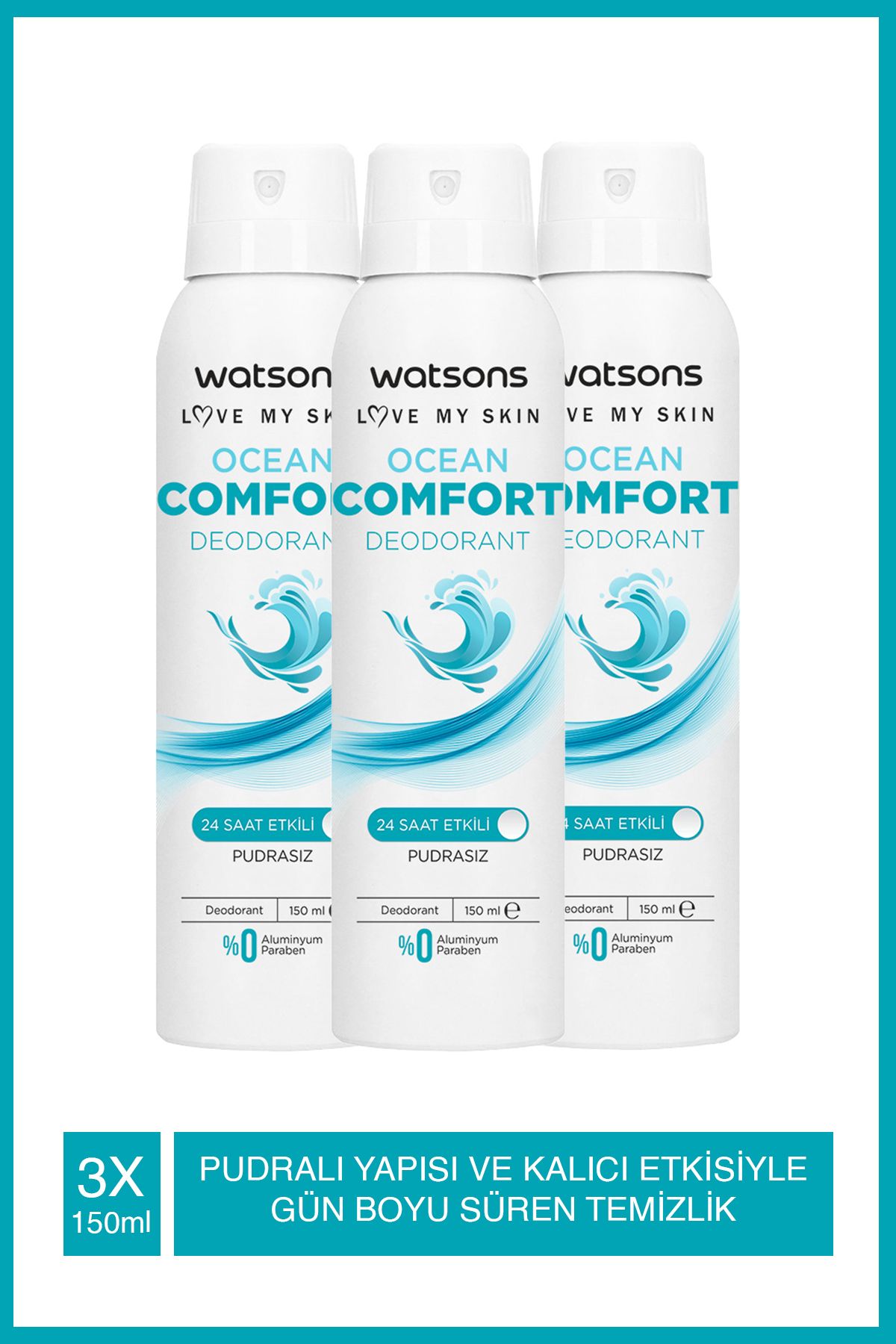 Ocean Comfort 24 Saat Etkili Pudrasız Deodorant Sprey 150 ml X3 Adet