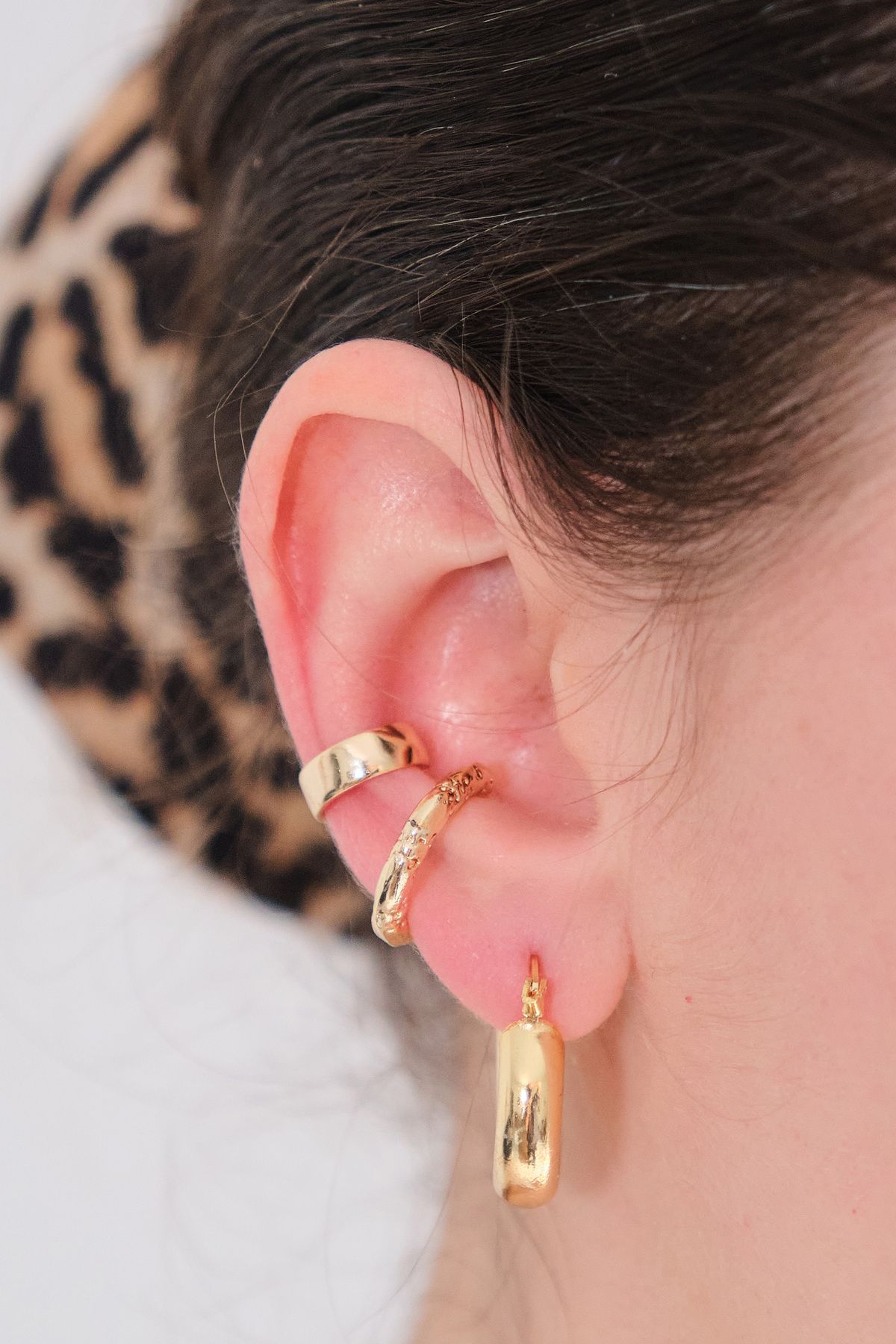 Kadın Gold Renk 2'li Cuff (Kıkırdak Küpe)