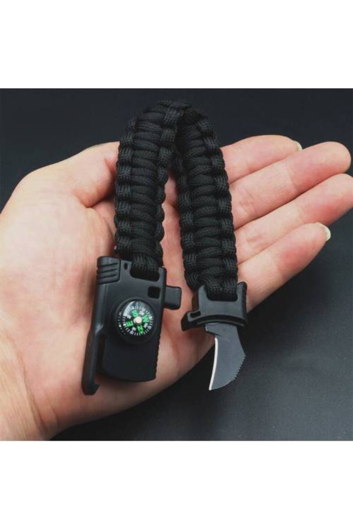 Paracord Survival Ateş Başlatıcı Magnezyum Çubuğu Bıçak Pusula Ikaz Düdüklü Bileklik