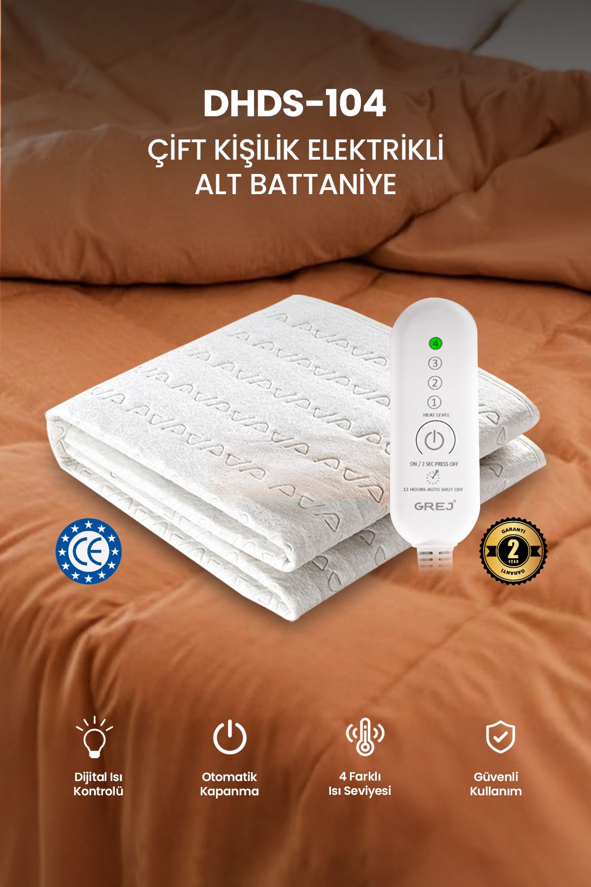 Dhds-104 Çift Kişilik 4 Kademe Kumandalı Elektrikli Battaniye 120cm*155cm