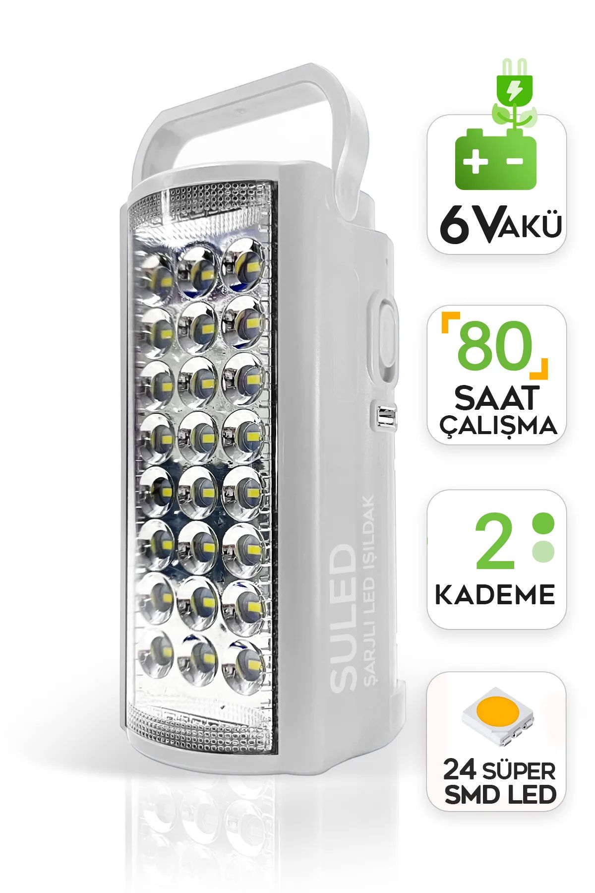 Kamp Lambası 6v Akülü 80 Saat - 3gün Aydınlatma 24 Smd Led Işıldak Lamba 220v Şarj