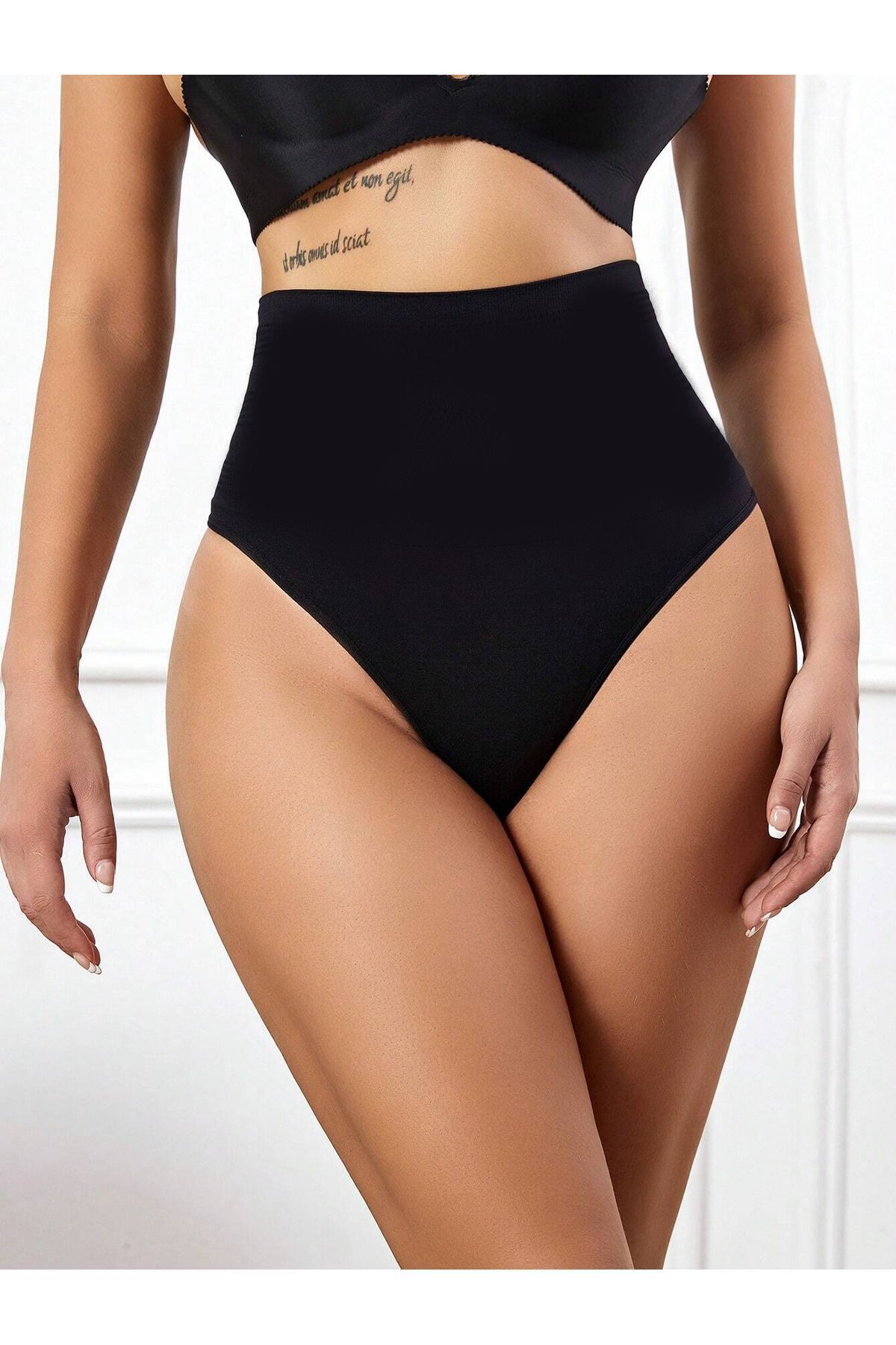Montela model Yüksek Bel String Külot Göbek Toparlayan Model Siyah Renk