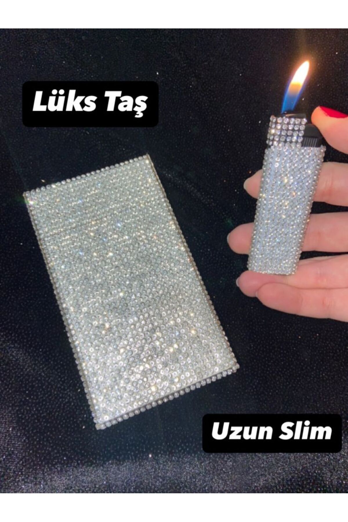 Taşlı Sigara kutusu ve Çakmak ( Uzun Slim )