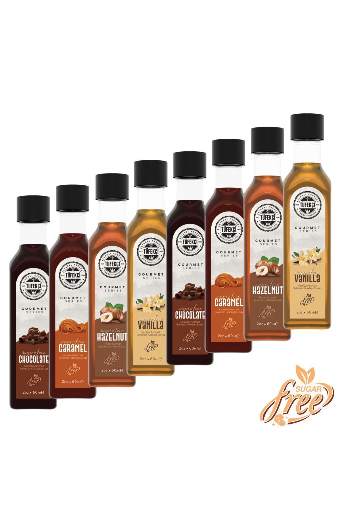 Şekersiz (SUGAR FREE) 8'li Kokteyl, Pasta Ve Kahve Şurubu Yüksek Aromalı Kalorisiz Formül (8X60ML)