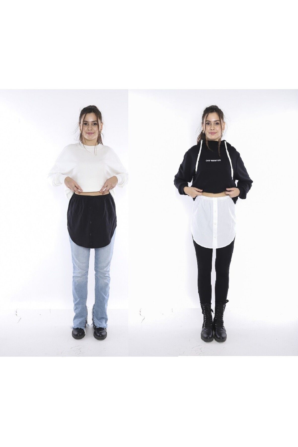 Gömlek Etek Kurtarıcı Içlik 2'li Paket Poplin Siyah-beyaz