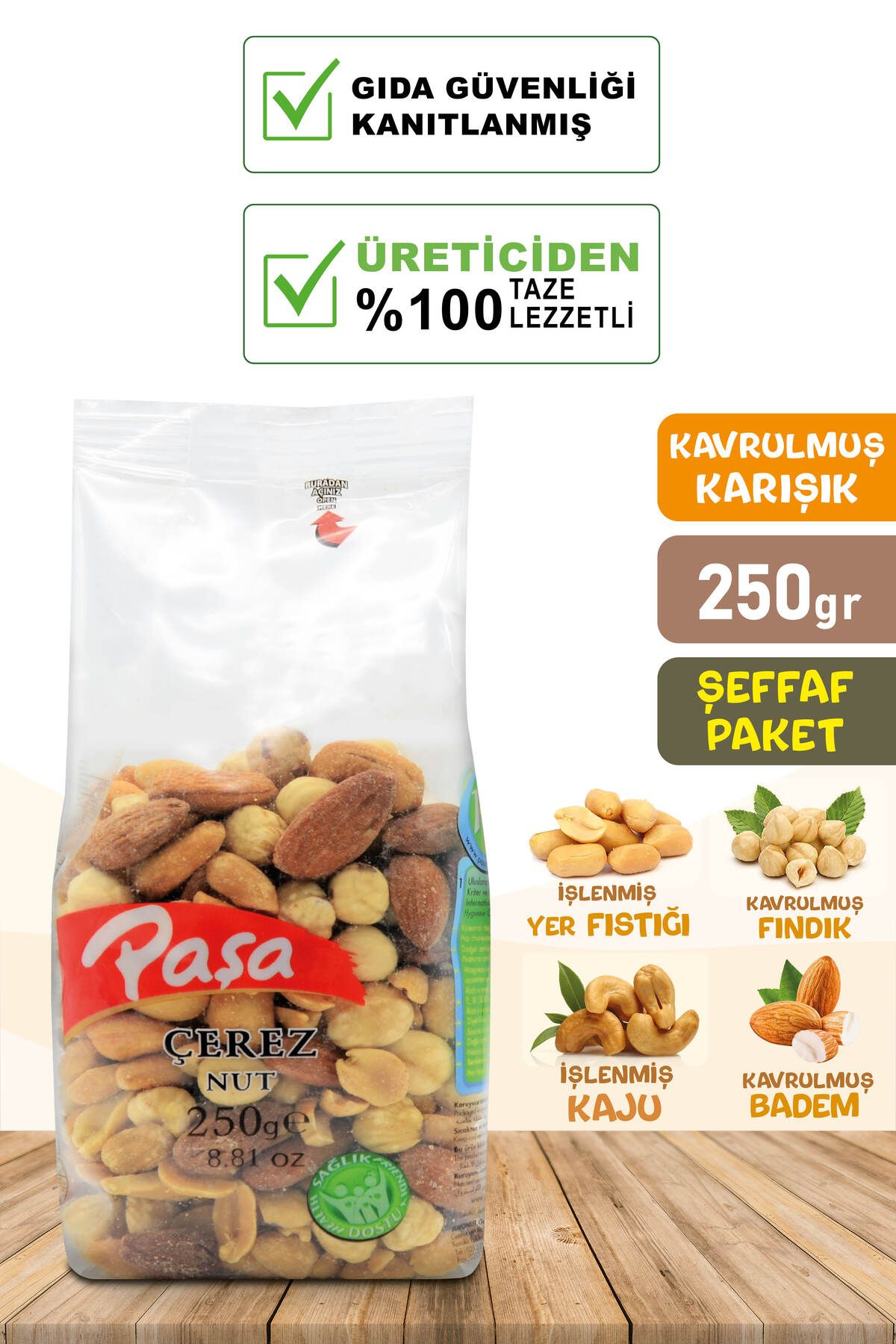 Kavrulmuş Karışık Kuruyemiş Şeffaf Paket 250 Gr