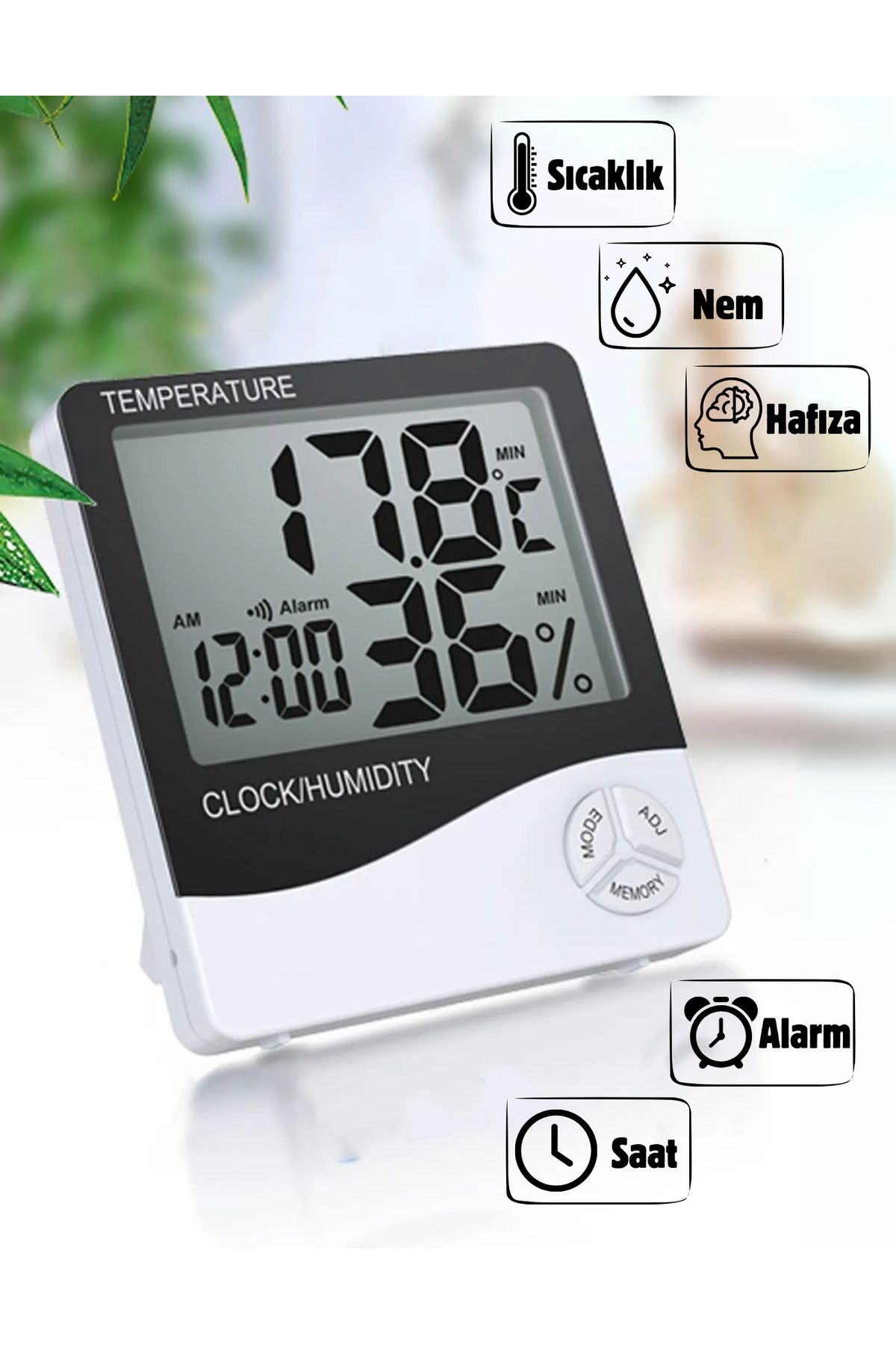 Dijital Oda Termometresi Sıcaklık Ve Nem Ölçer Masa Saati Alarm