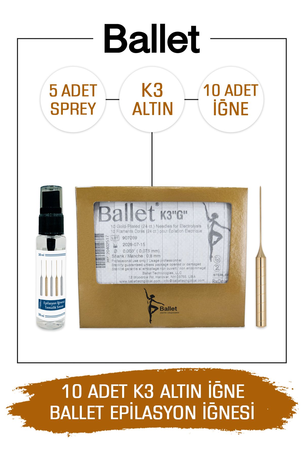 10 Adet K3 Altın Epilasyon Iğnesi Orijinal K3 Gold Iğne 20402519