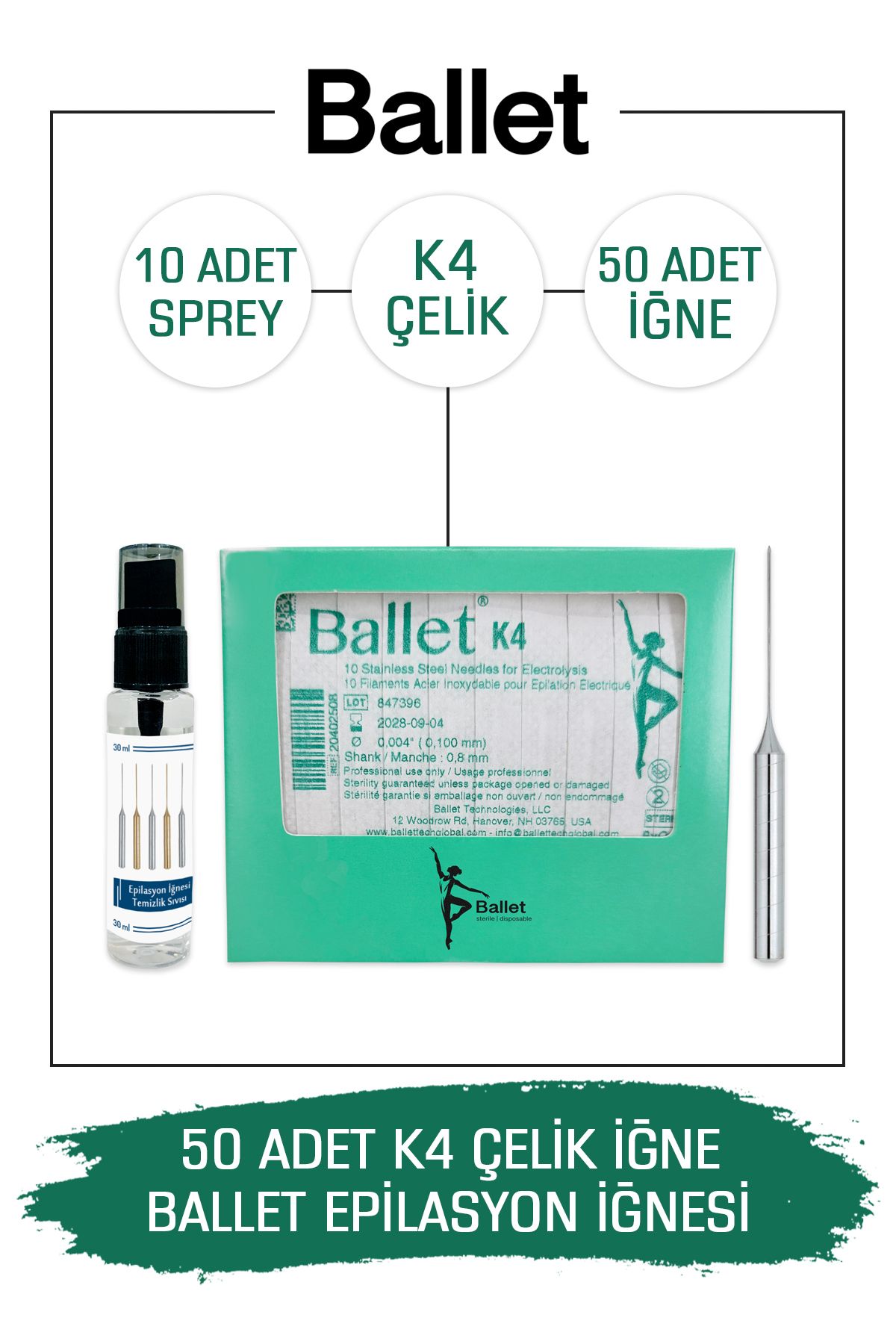 50 Adet K4 Gümüş Epilasyon İğnesi Orijinal Ballet K4 Çelik İğne 20402508