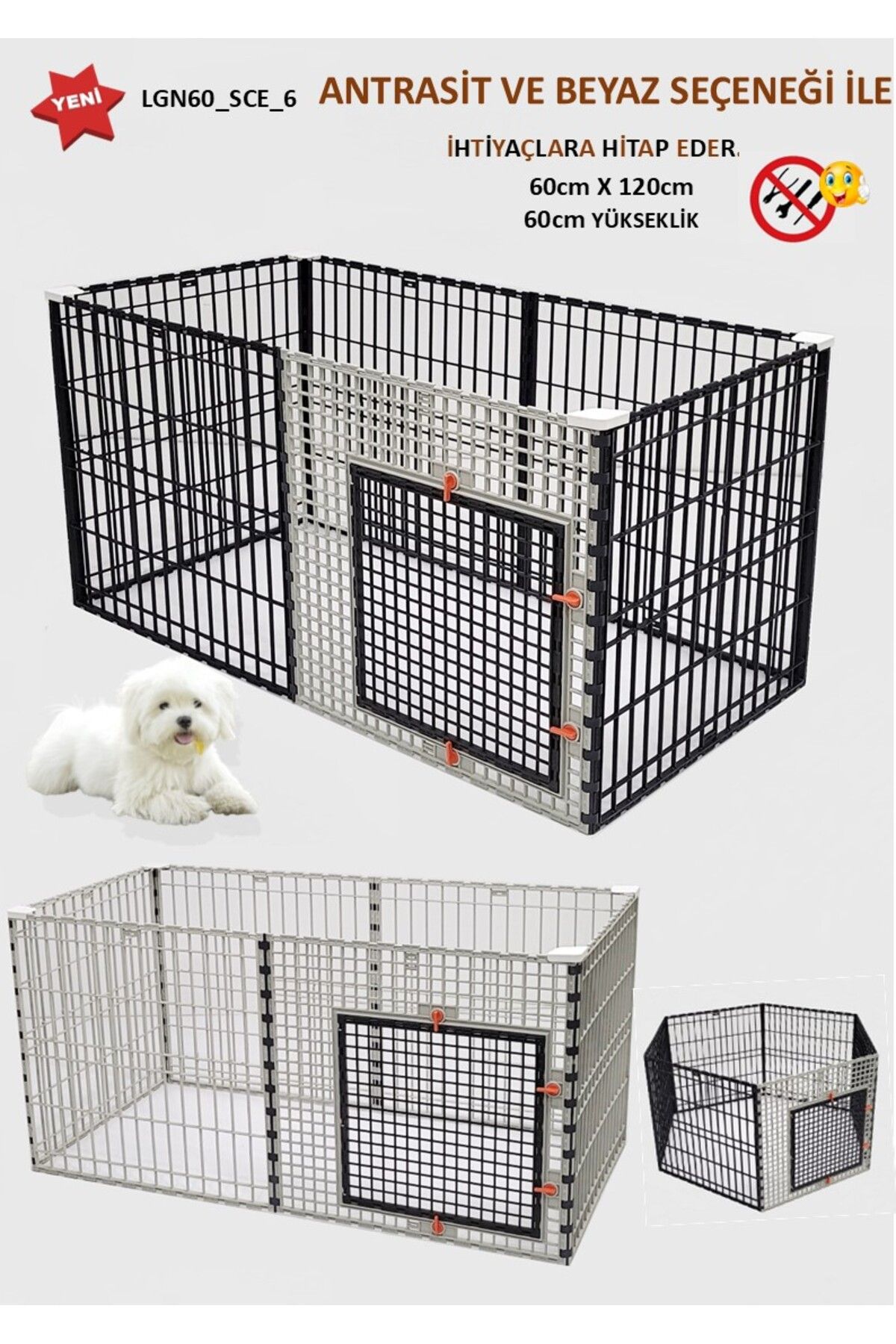 60cm X 120cm X Yükseklik 60cm Katlanabilir Köpek, Kedi, Tavşan, Çit, Kafes