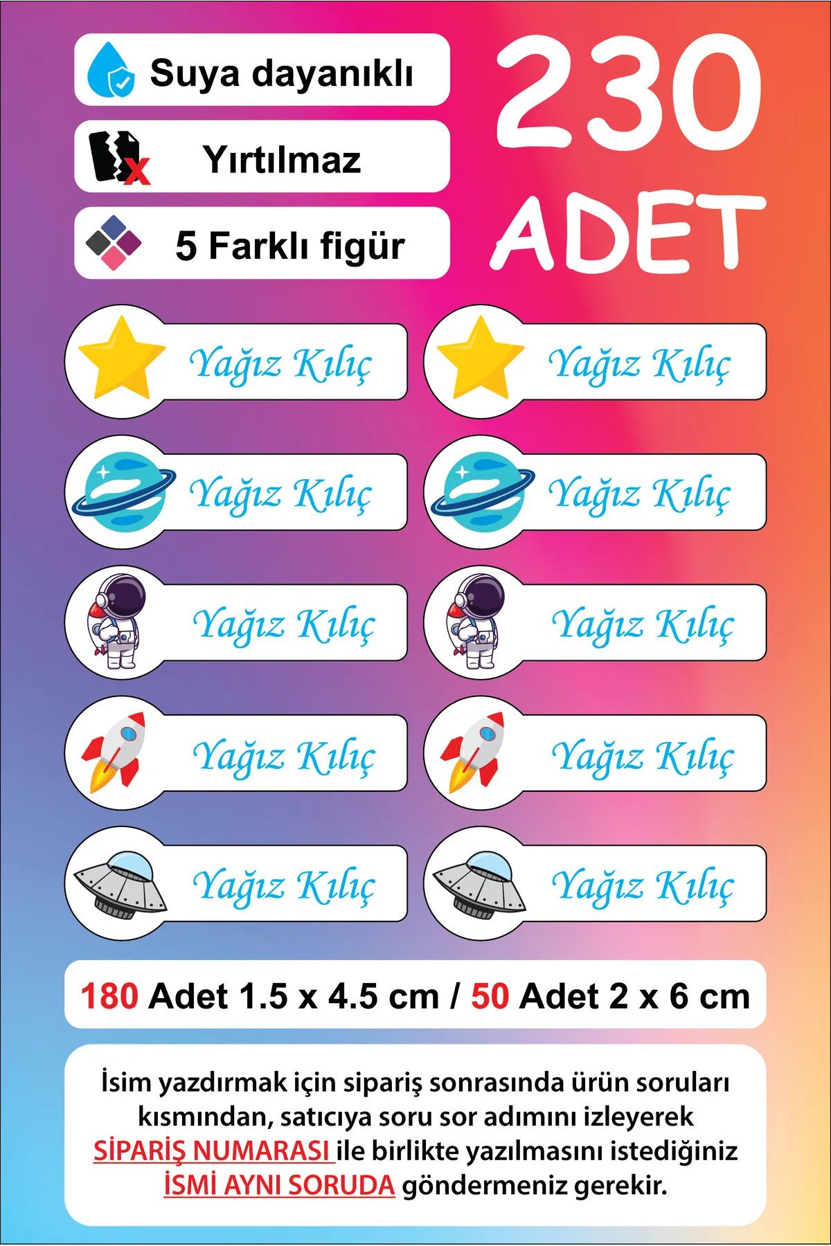 Premium Kalite 230 Adet Kişiye Özel İsimli Defter Kalem Okul Etiketi.