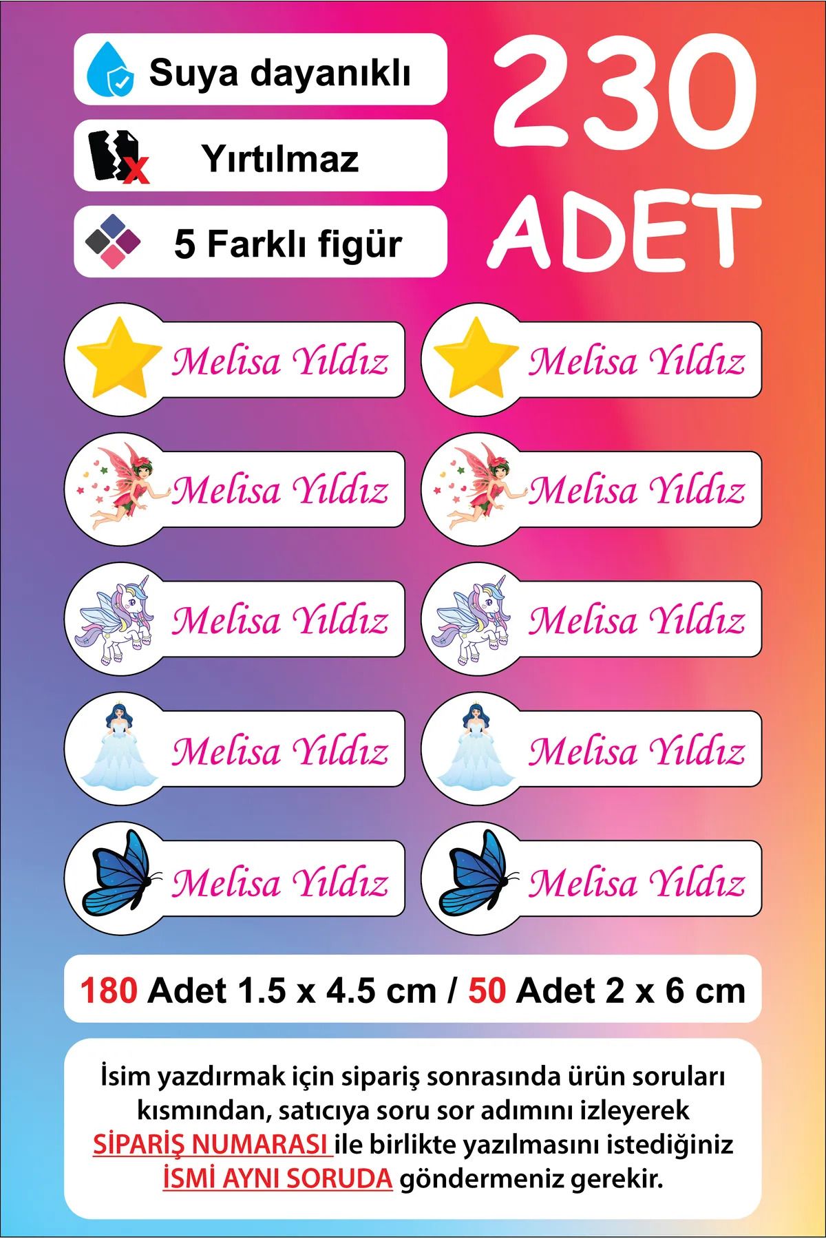 Premium Kalite 230 Adet Kişiye Özel İsimli Defter Kalem Okul Etiketi