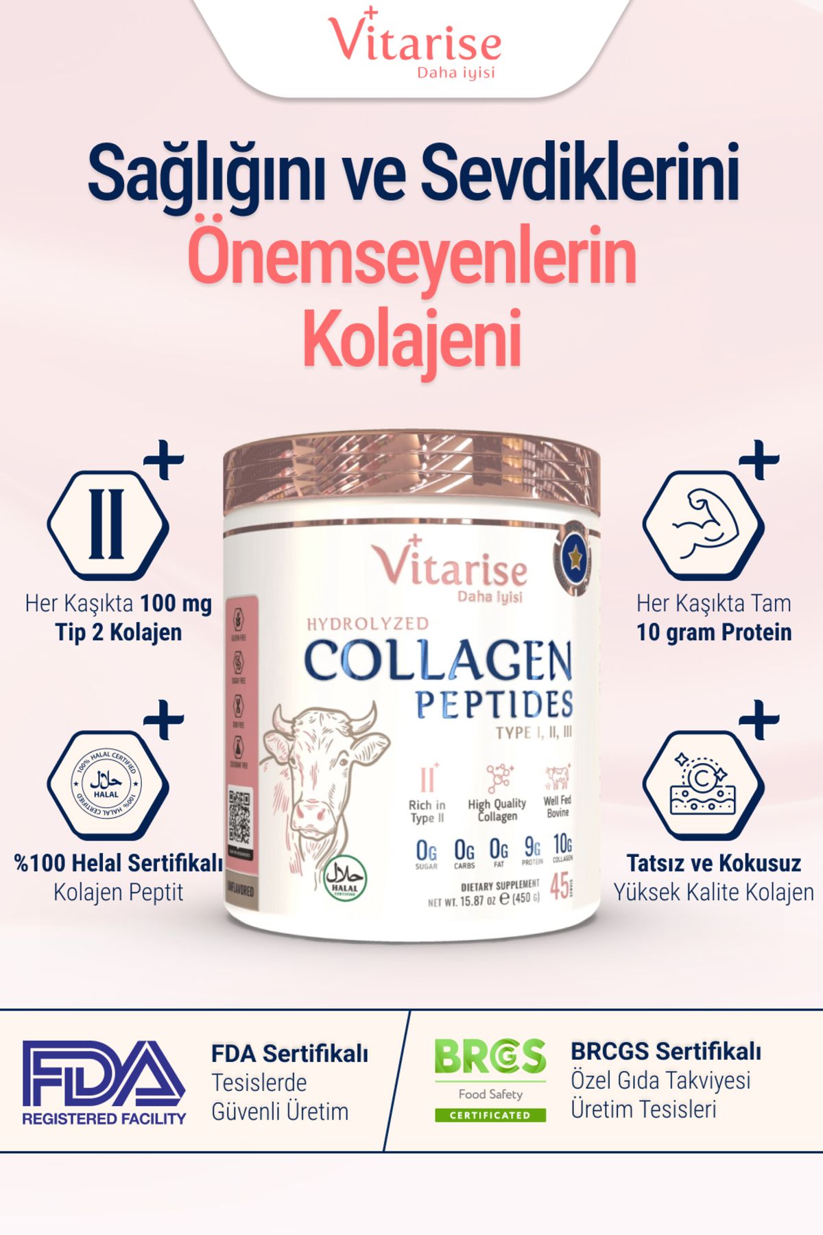İçimi Kolay Tatsız Ve Kokusuz Hidrolize Kolajen (TİP 1-2-3) Toz Gıda Takviyesi