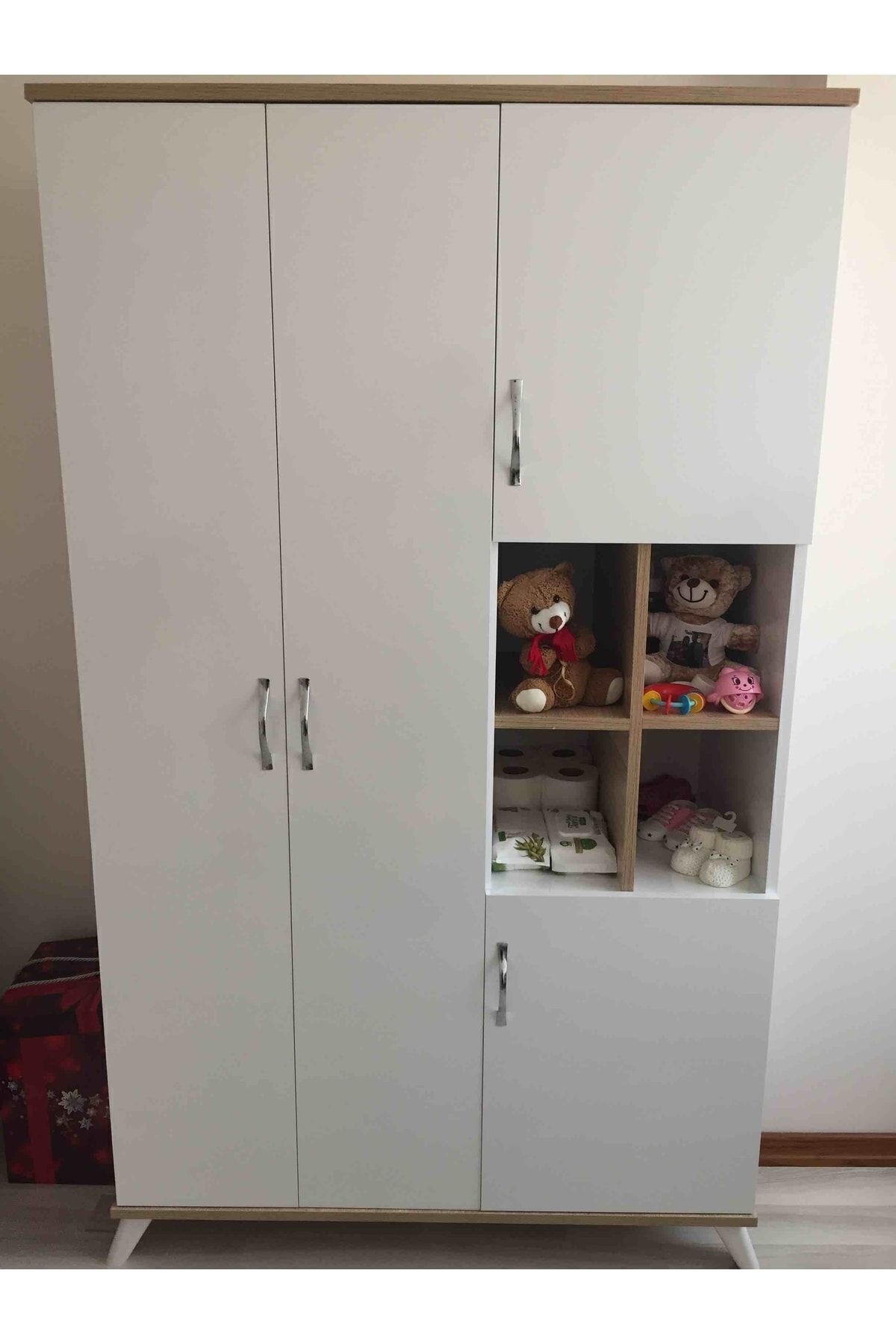 Ae-1065 Atlas 4 Kapaklı Çok Amaçlı Askılıklı Raflı Beyaz Gardırop 180 Cm Çocuk Ve Bebek Odası