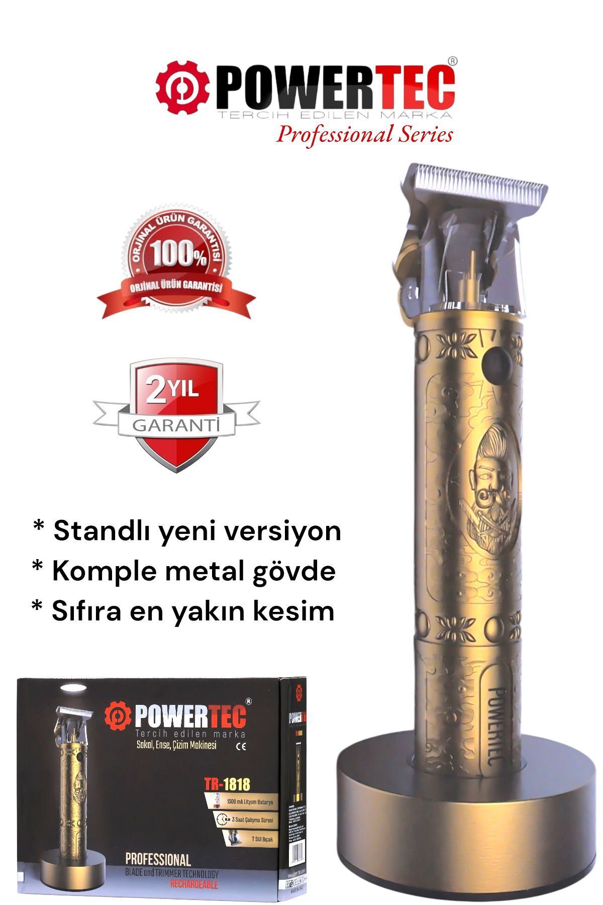 Tr-1818 Şarjlı Tıraş Makinesi Saç-Sakal-Ense-Vücut Lazer Epilasyon Öncesi (Standlı yeni versiyon)