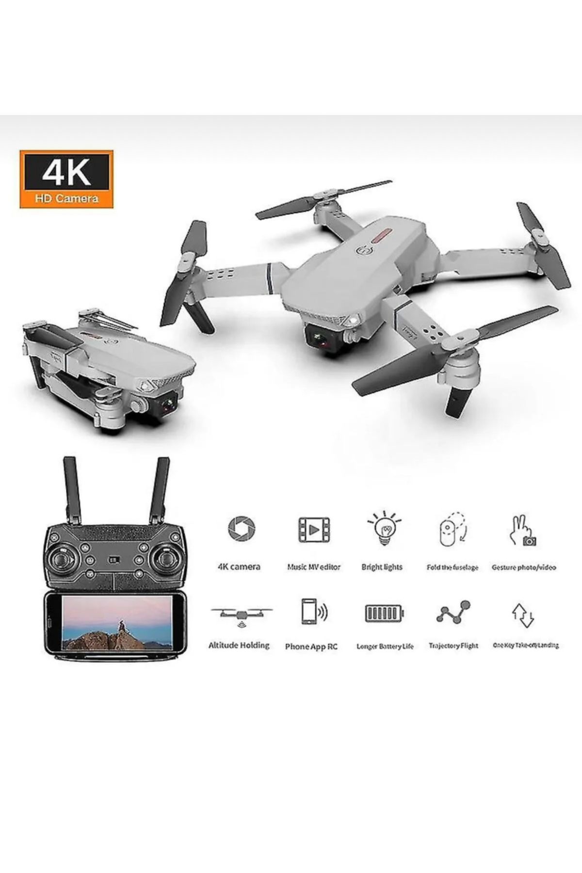 E88 Pro Çift Kameralı Drone Led Işıklı Wi-Fi App Ve Uzaktan Kumanda Kontrollü Katlanabilir Şarjlı