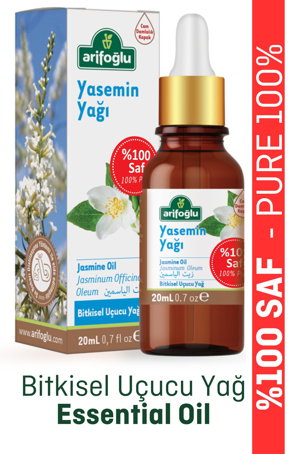 Yasemin Yağı 20ml %100 Saf ve Doğal  Damlalık Kapak Mis Kokulu Yasemin Çiçeği Yağı
