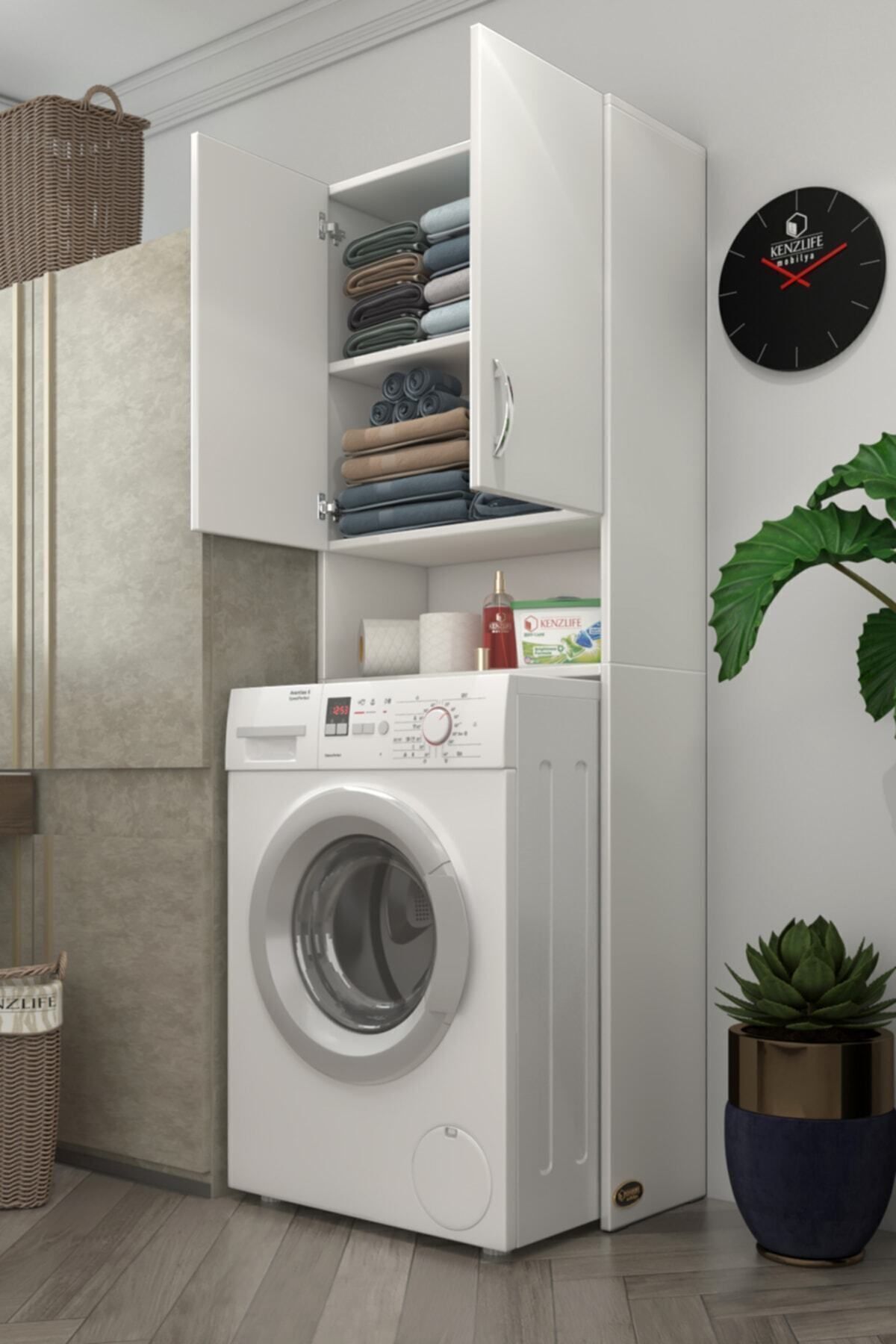 Çamaşır Makinesi Dolabı Sinem Byz 180*066*30 Banyo Kiler Kapaklı Arkalıklı