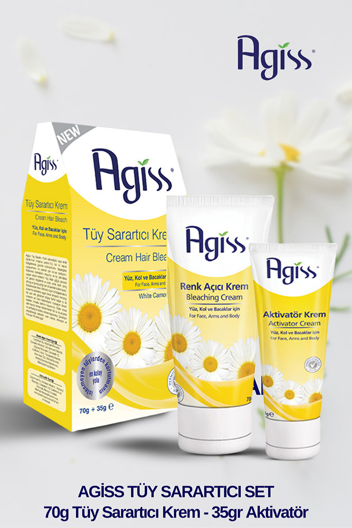 Doğal Papatya Özlü Tüy Sarartıcı Set, Tüy Sarartıcı Krem (VİTAMİN E) 70 gr Aktivatör 35 gr