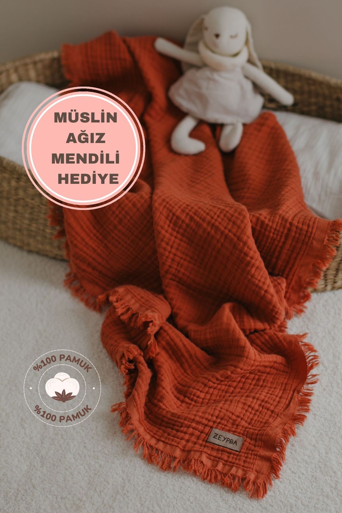 Kiremit 4 Katlı Müslin Battaniye Bebek Müslin Bebek Müslin Örtü 110x110cm