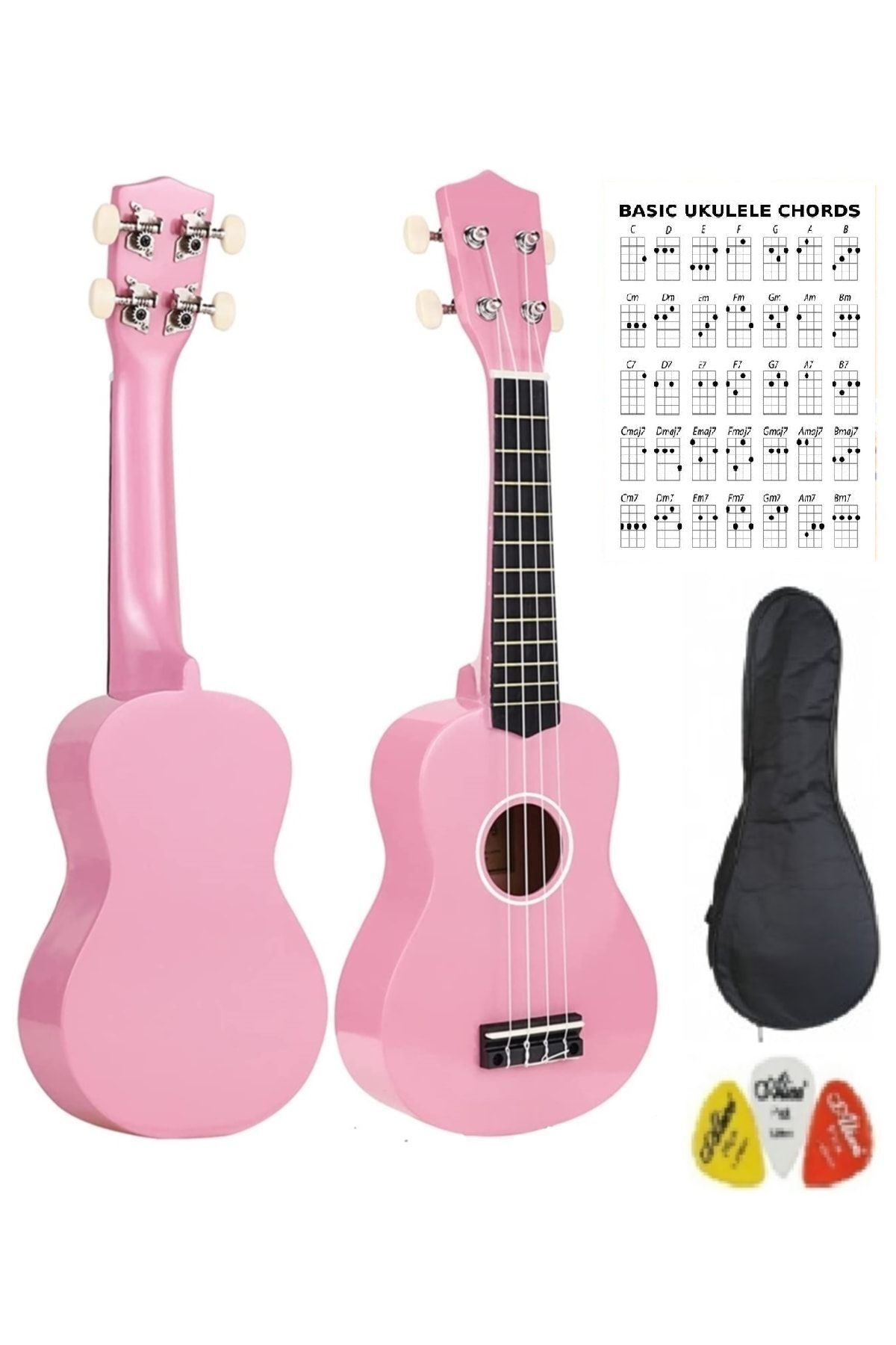 54 Cm Soprano Pembe Ukulele Kılıf Ve Pena