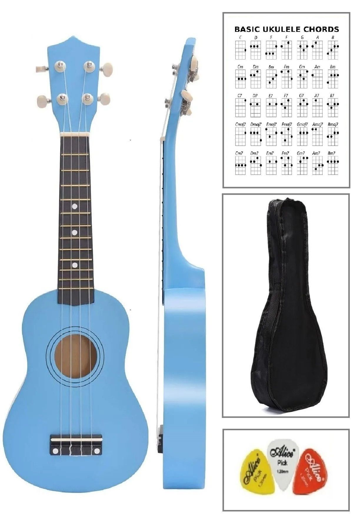 Soprano Açık Mavi Ukulele 54cm Kılıf Ve Pena