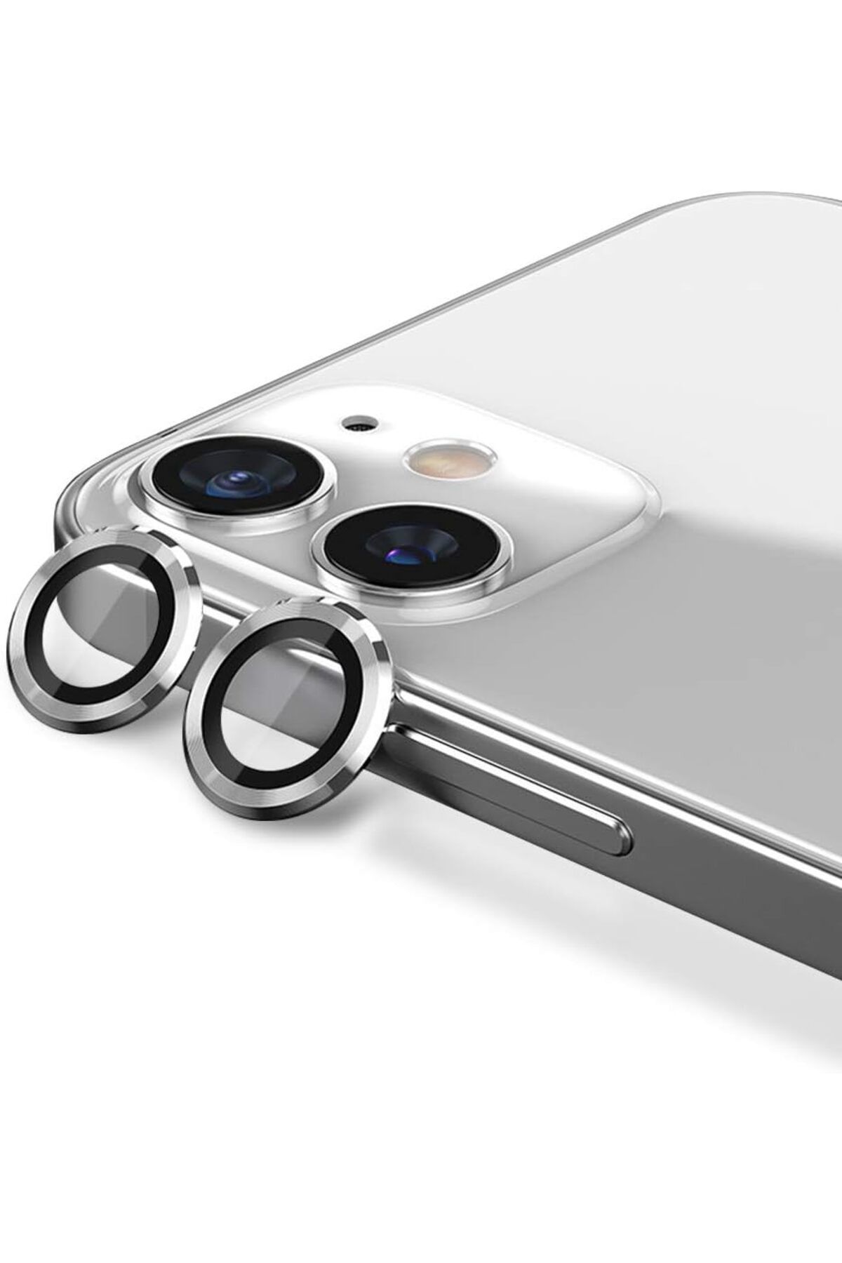 Iphone 11/12/12 Mini Uyumlu Alüminyum Alaşım Tempered Glass Kamera Lens Koruyucu(2'li Set) Gümüş