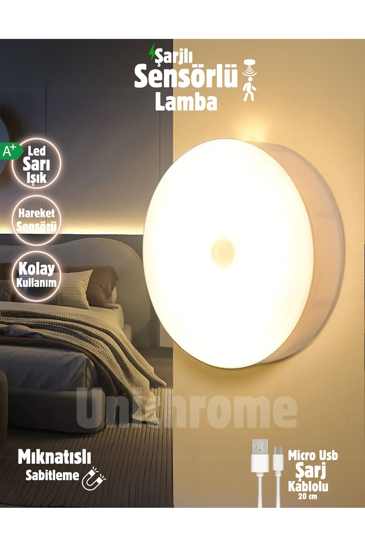 Hareket Sensörlü Usb Şarj Edilebilir Mıknatıslı Günışığı Led Işık Lamba Dolap Içi Ev Gece Lambası
