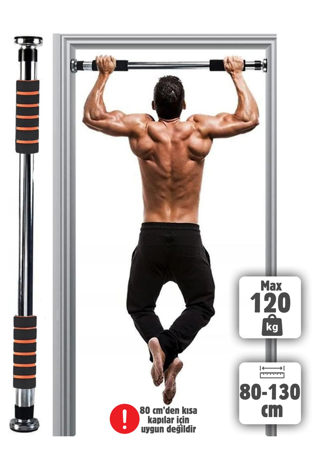 Barfiks Çubuğu 80-130 Cm Çift Süngerli Ayarlanabilir Barfiks Çekme Demiri Barfiks Aleti