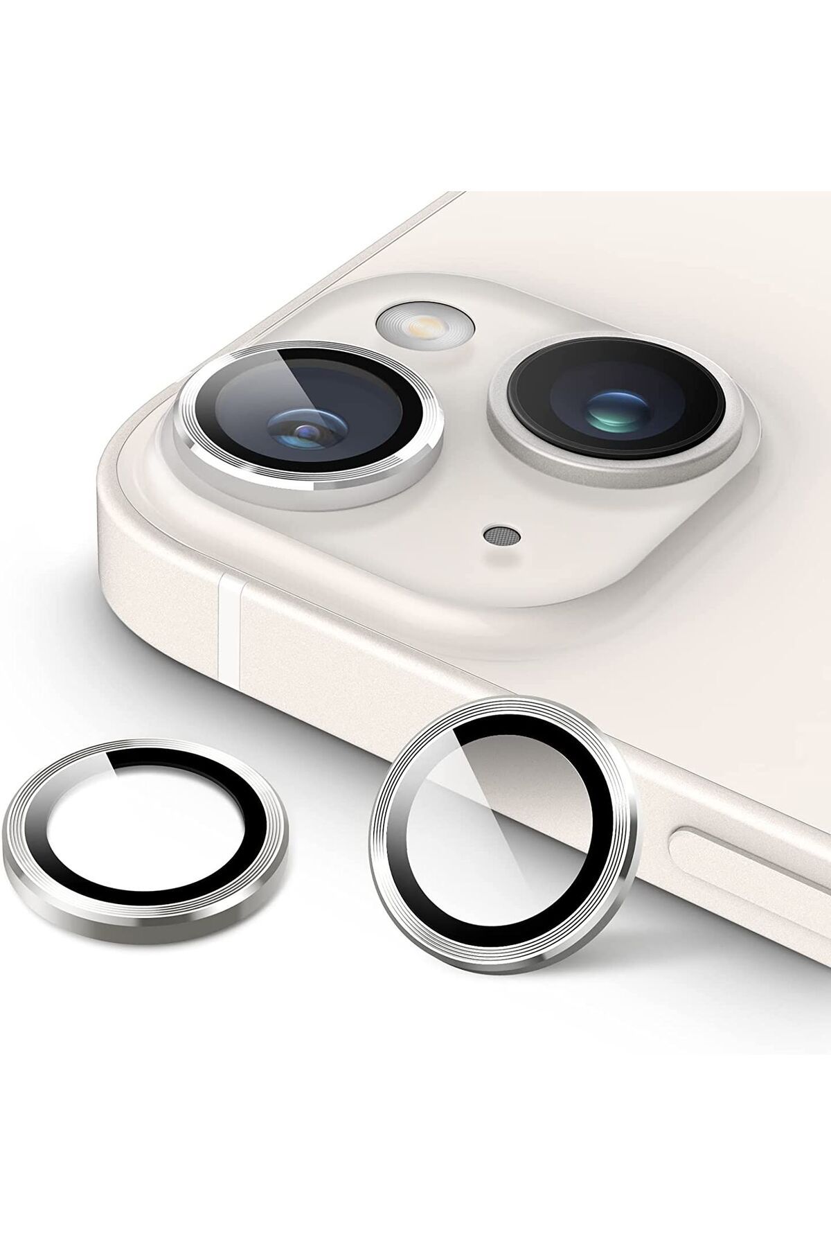 Iphone 13/13 Mini Uyumlu Alüminyum Alaşım Tempered Glass Kamera Lens Koruyucu(2'li Set) Gümüş