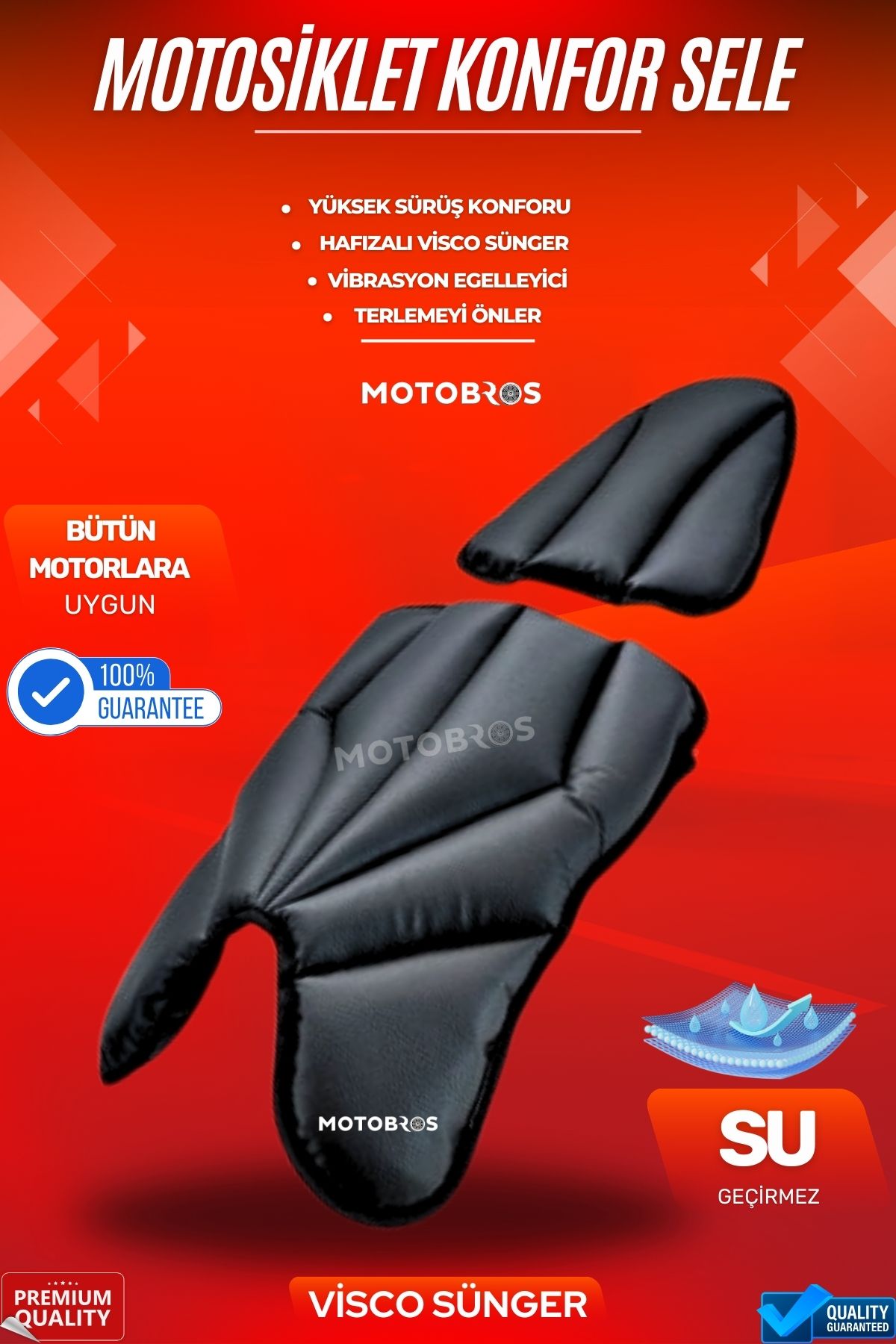 Motosiklet hava destekli kalın deri konfor sele minderi ( visco süngerli premium model )