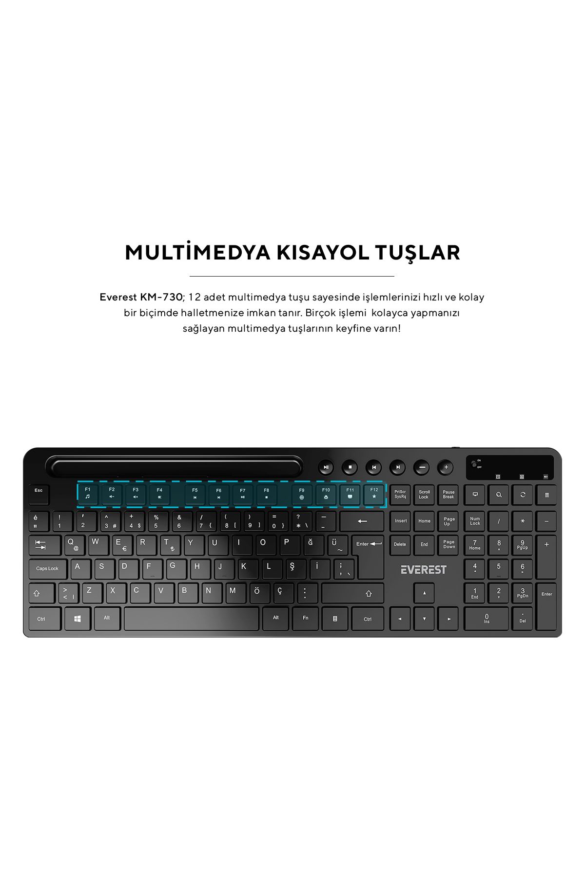 KM-730 Gri/Siyah Kablosuz Wireless Q Multimedya Klavye + Mouse Set Kablosuz Klavye Mouse Set