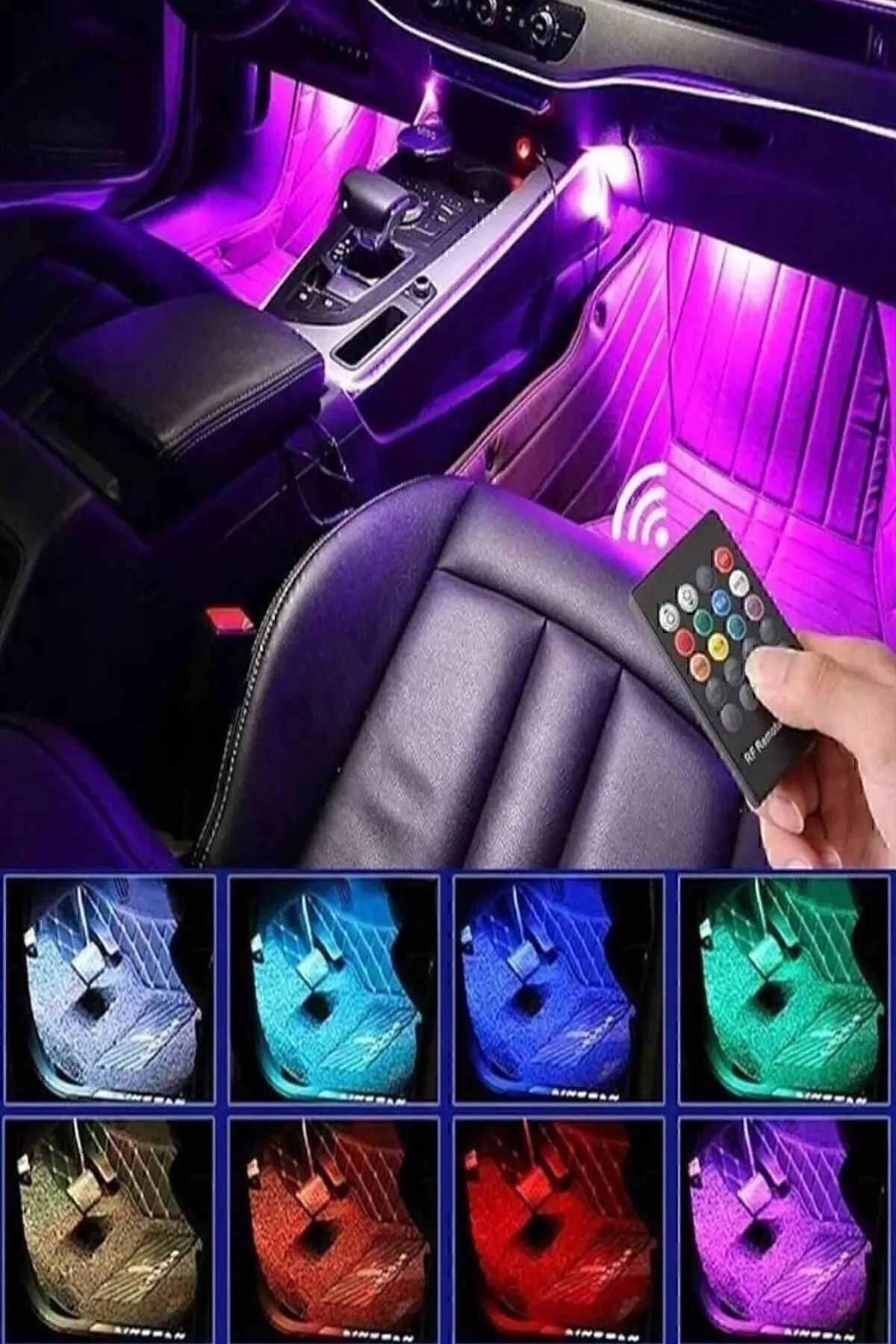 Araç Içi Ayak Altı Müziğe Ve Sese Duyarlı Led Aydınlatma Rgb Renkli Kumandalı Led 12 Led 12 Volt
