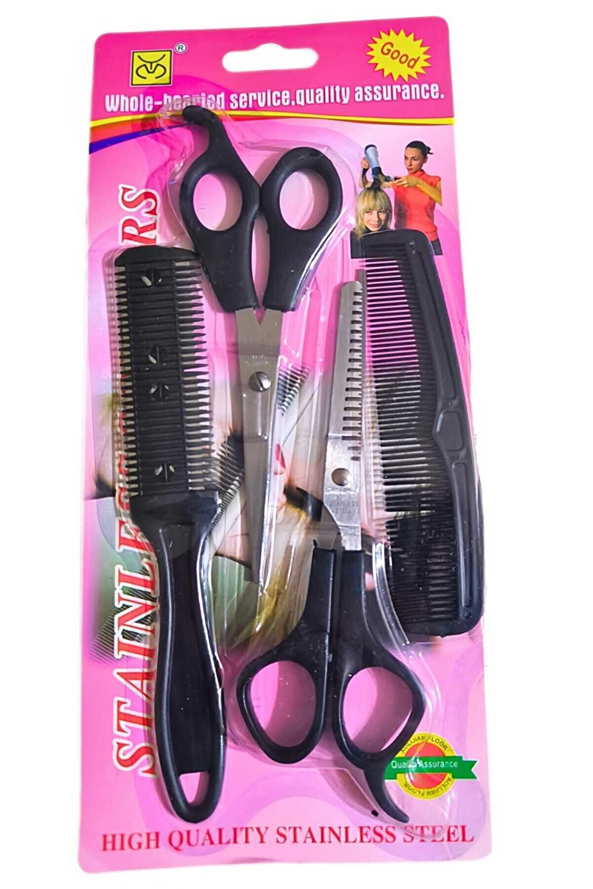 Set Ürün Plastik Saplı Çelik Ara Makası Kırık Efile Makas Kuaför