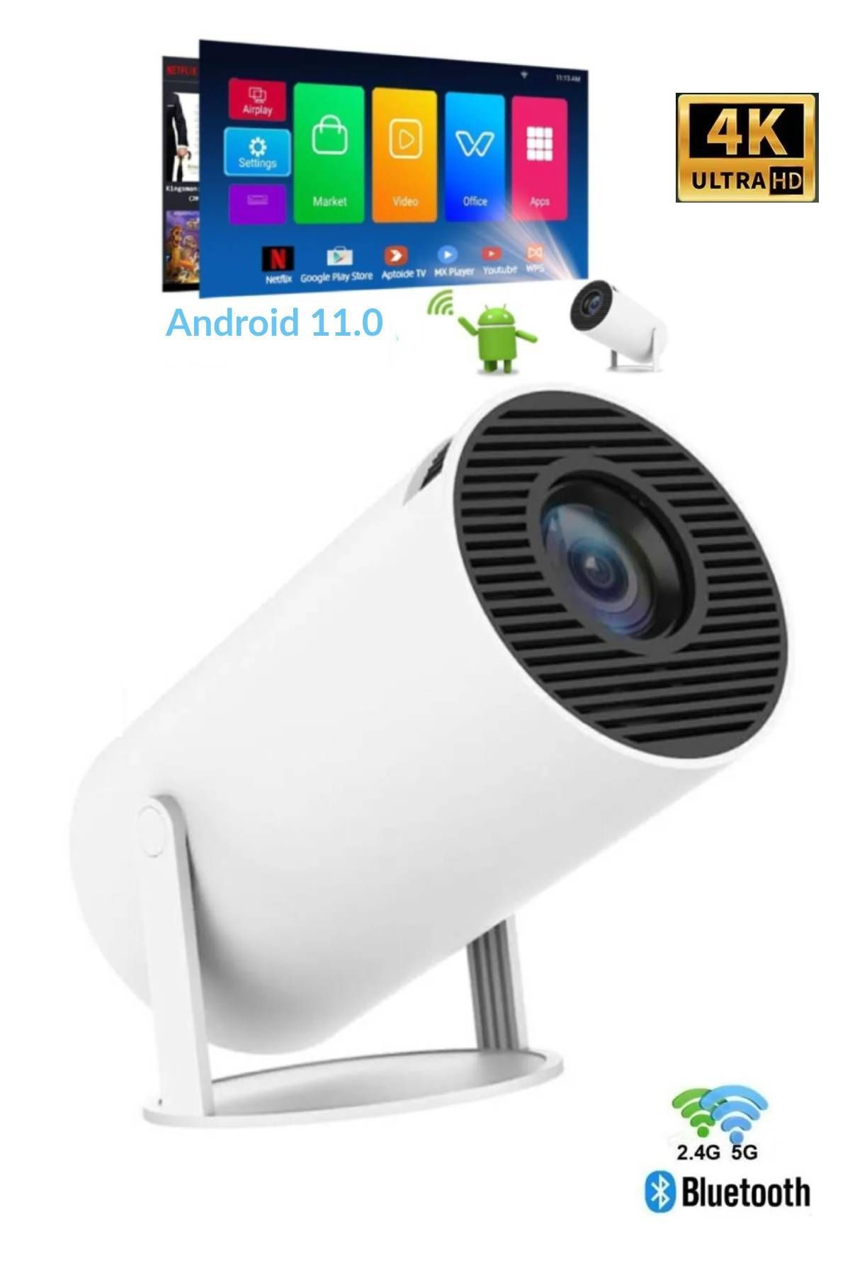 Hy300 Pro 4k Taşınabilir Sinema Projeksiyon 1280*720p Ev Sineması Android Akıllı Projektör