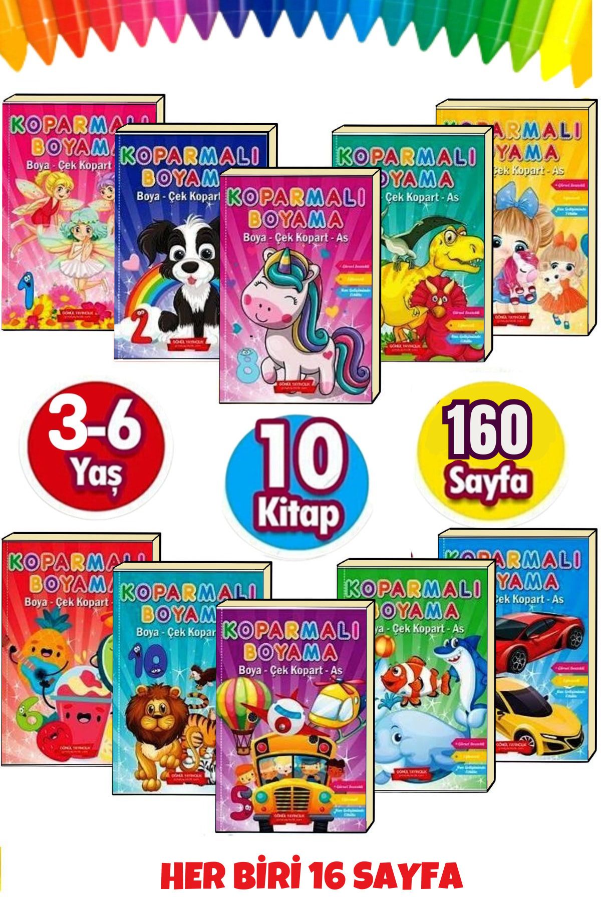 3-6 Yaşa Uygun 10'lu Boyama Kitabı Seti
