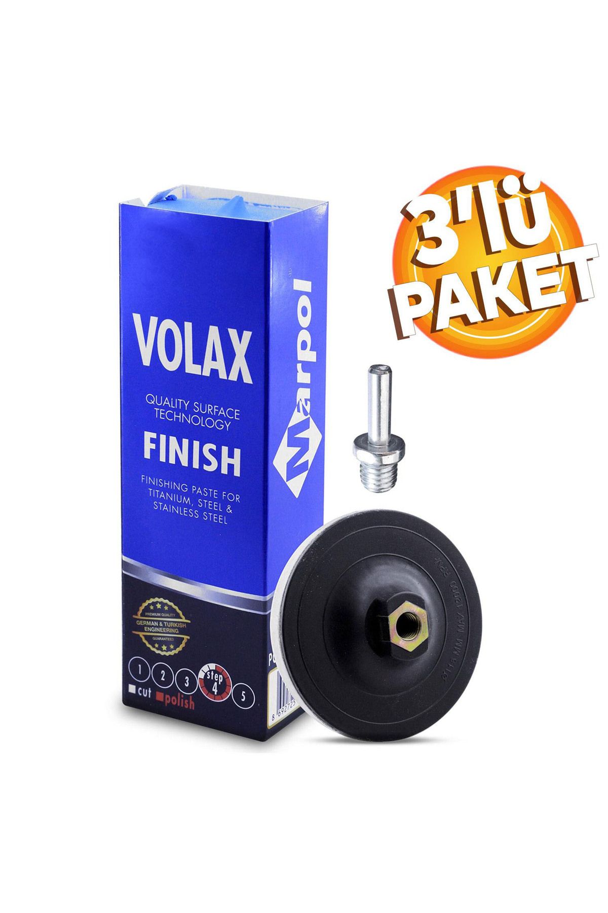 3'lü Set Mavi Cila Don Yağı Polisaj Parlatma Metal 1 Kg + Polisaj Keçesi 115 Mm + Matkap Aparatı M14