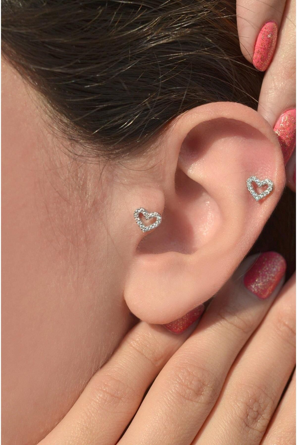 Gümüş Kalp Piercing Tragus Helix Kıkırdak