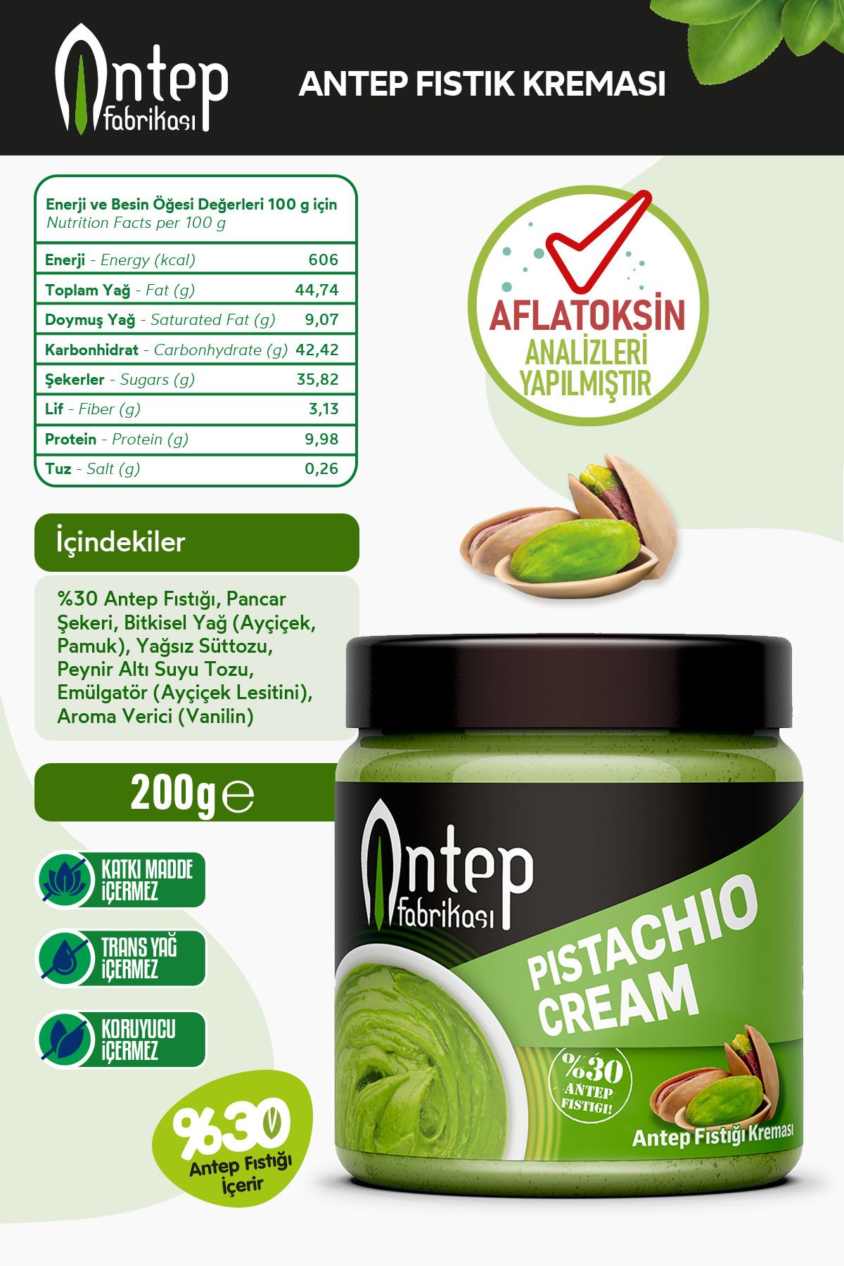 Antep Fıstık Kreması 200 gr - Antep Fıstığı Kreması
