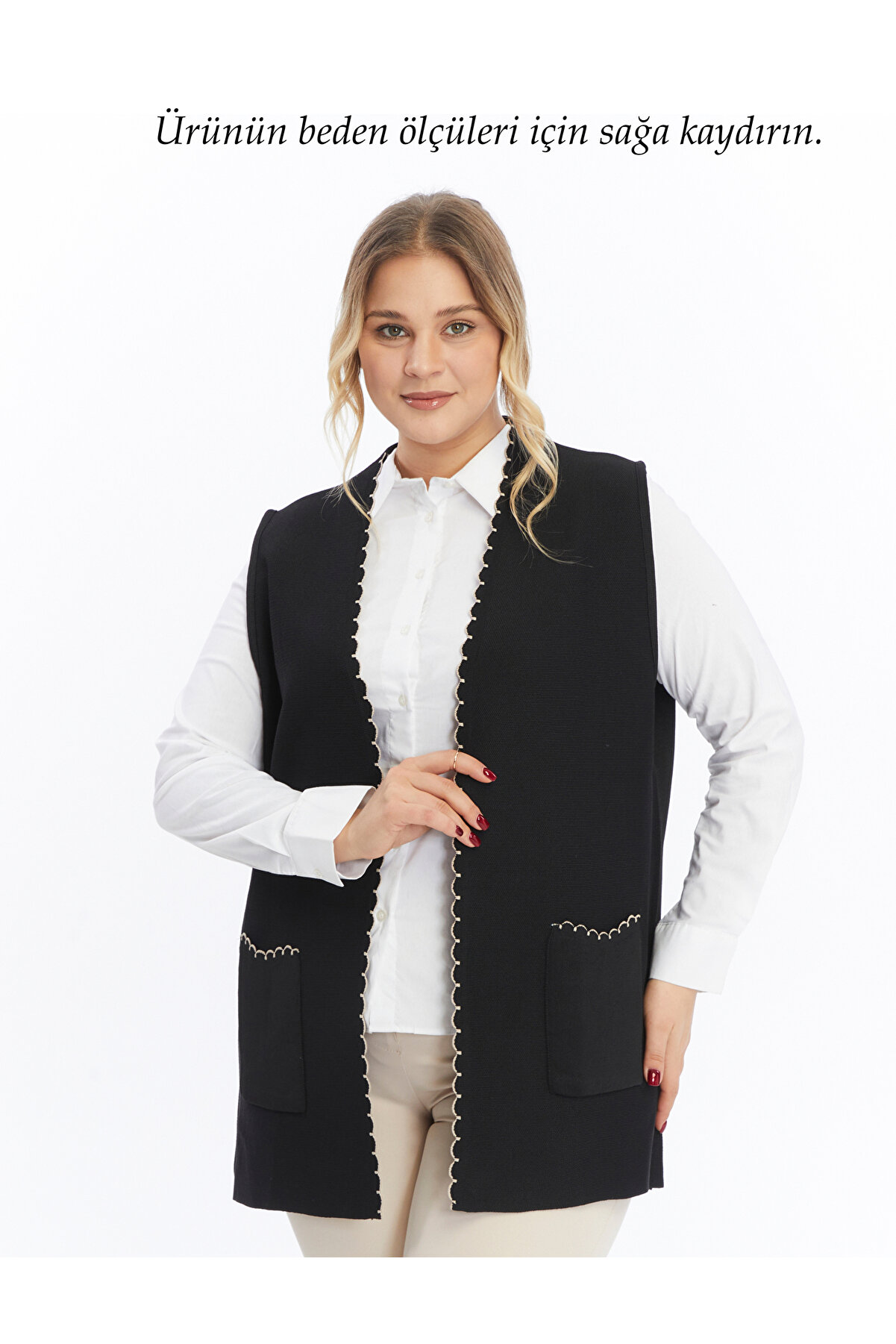 Triko Büyük Beden Çelik Örgü Orta Kalın Mevsimlik Kadın Tüylenmez Anne Siyah Yelek