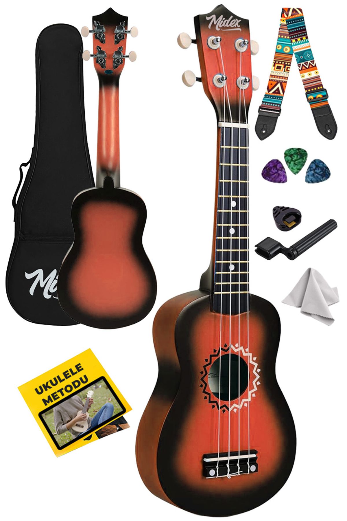 Ukx-500rd Sunburs Efektli Maun Soprano Ukulele Full Set
