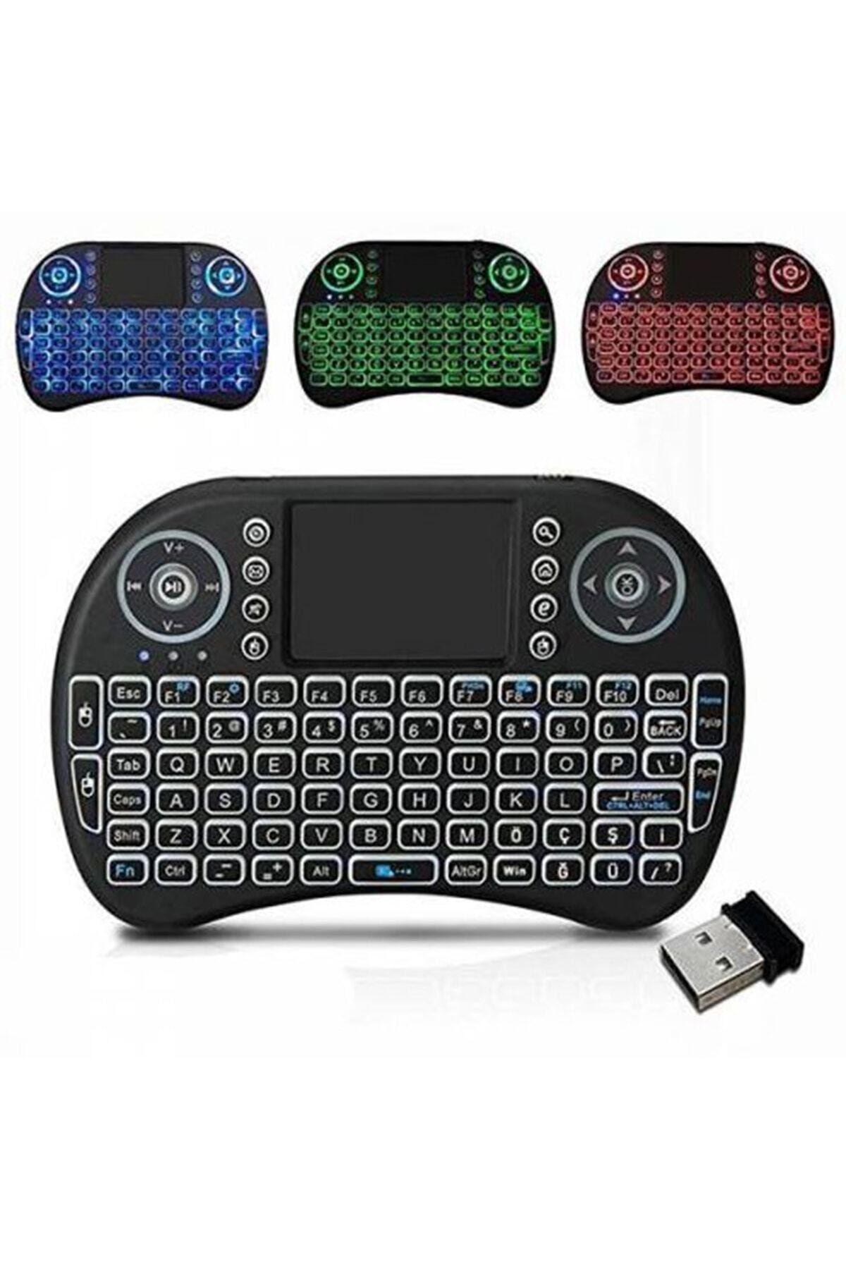 Işıklı Kablosuz Mini Klavye Tv Televizyon Ps3 Dokunmatik Mouse