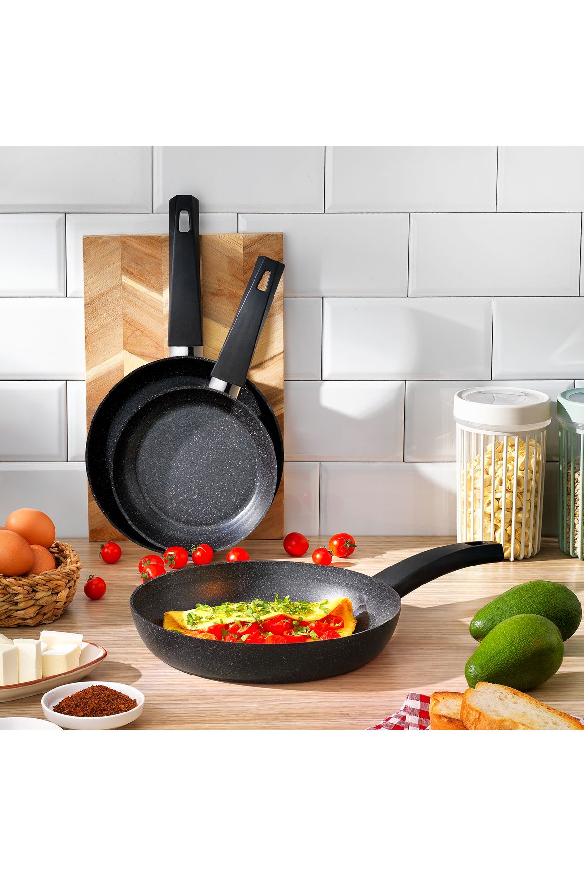 Black Stone 3 Lü Tava Seti 18cm 22cm 26cm-siyah