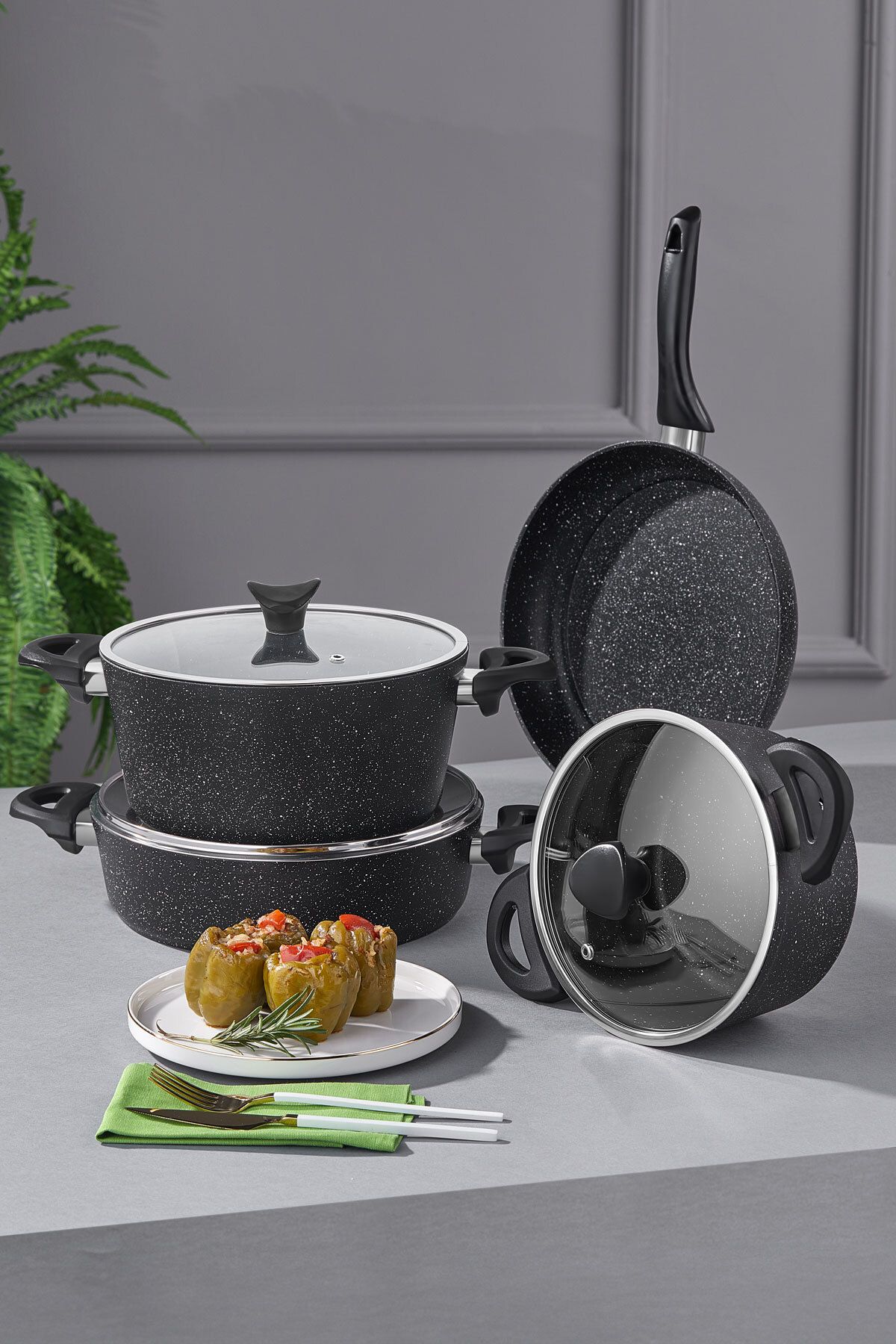 Mastercook 7 Parça Granit Tencere Seti Siyah