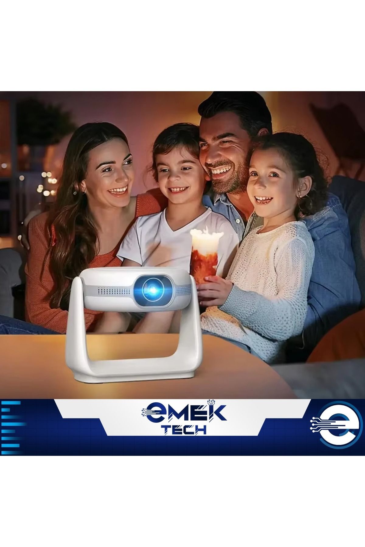 Taşınabilir Yüksek Performanslı 4K Sinema Projektörü Şarjlı Bluetooth Android Hoparlörlü Işıklı