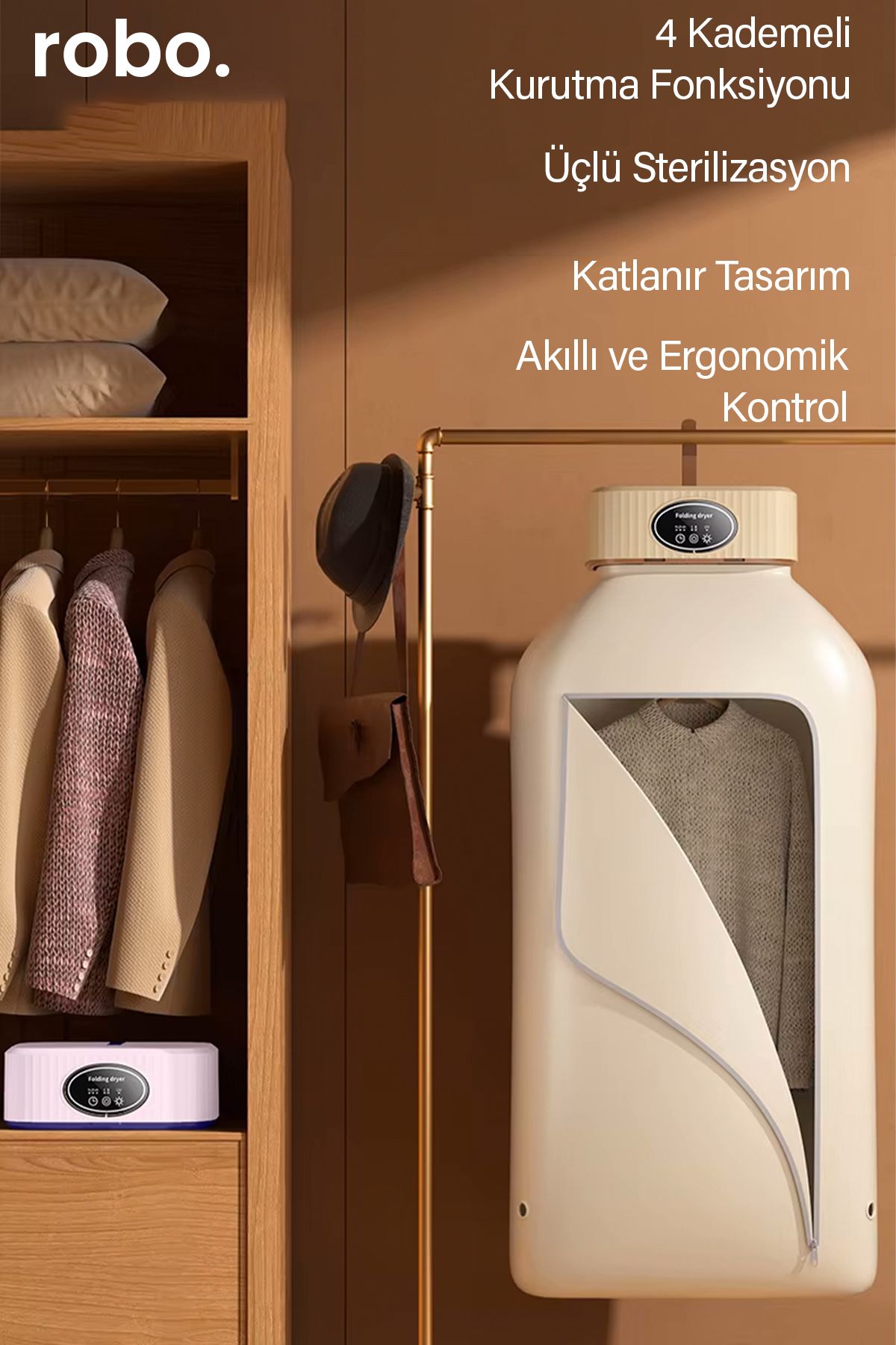 Katlanır Çamaşır Kurutma Makinesi Krem